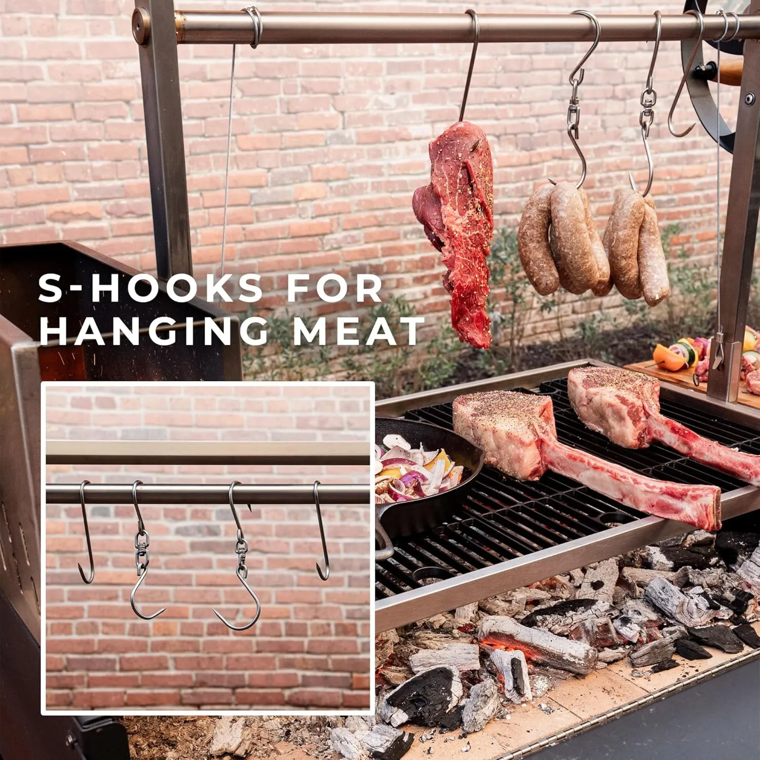 Backyard Discovery Argentine Santa Maria XL Wood Fire & Charcoal Steel BBQ Grill with Asado Clamp, Adjustable Grill Grates, Brasero, Fire Bricks, S-Hooks, Acacia Wood Table for Outdoor Gaucho Grilling