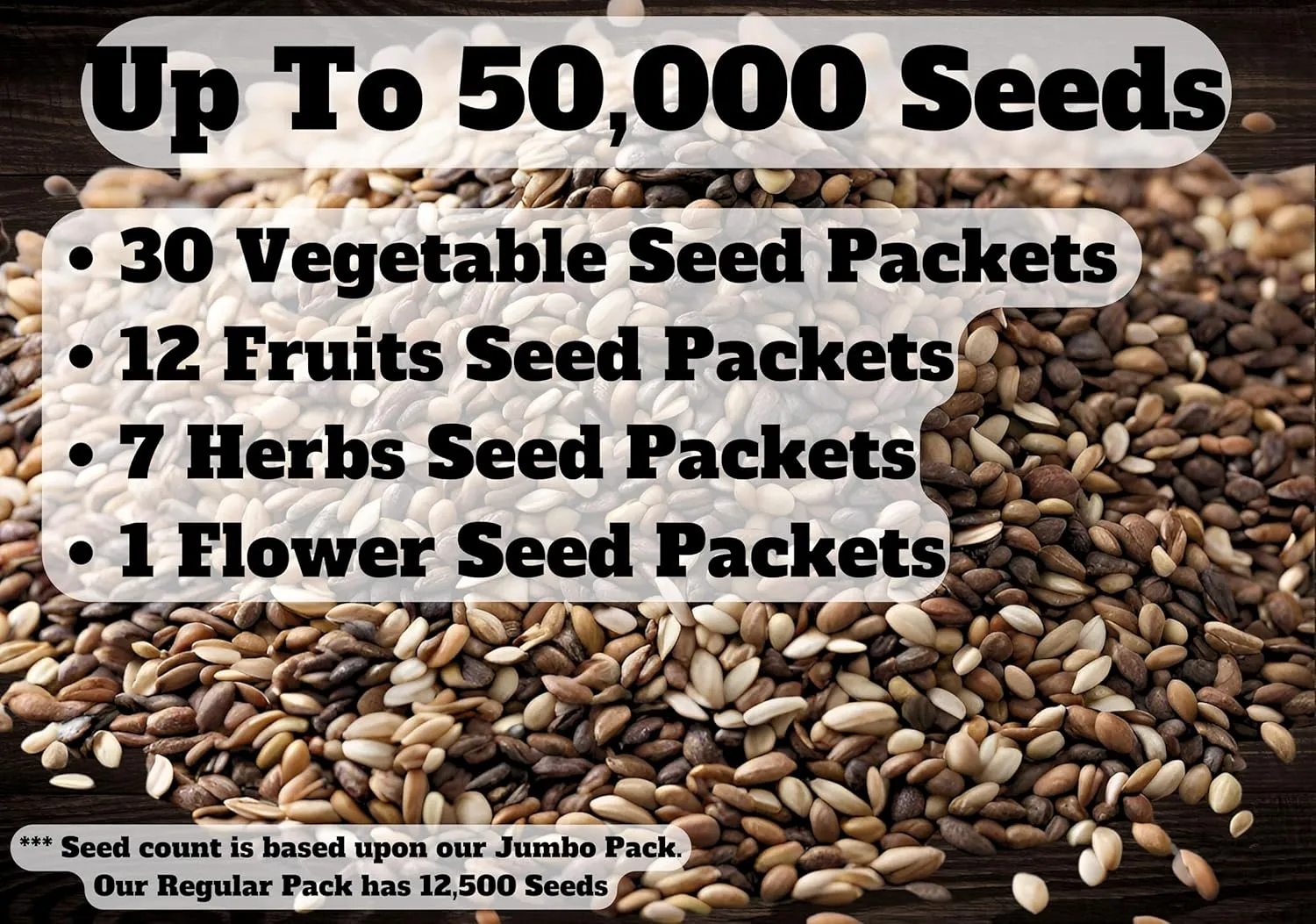 B&KM Farms 30,000  Survival Seed Kit 5  Year Supply. 50 Fruit & Vegetable Non-GMO Heirloom Seeds for Planting a Home Garden. Secure Emergency Weather-Proof Package(1, Large)