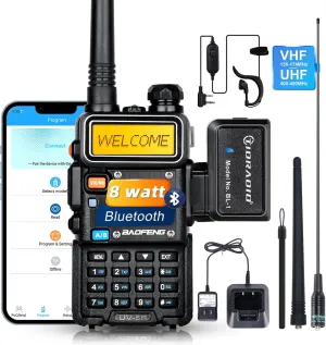 BaoFeng Radio UV-5R Pro 8Watt Ham Radio Handheld, Supported Phone Program, Wireless Programmer with 771 Long Antenna Walkie Talkies Two Way Radio Survival Gear Full Kit