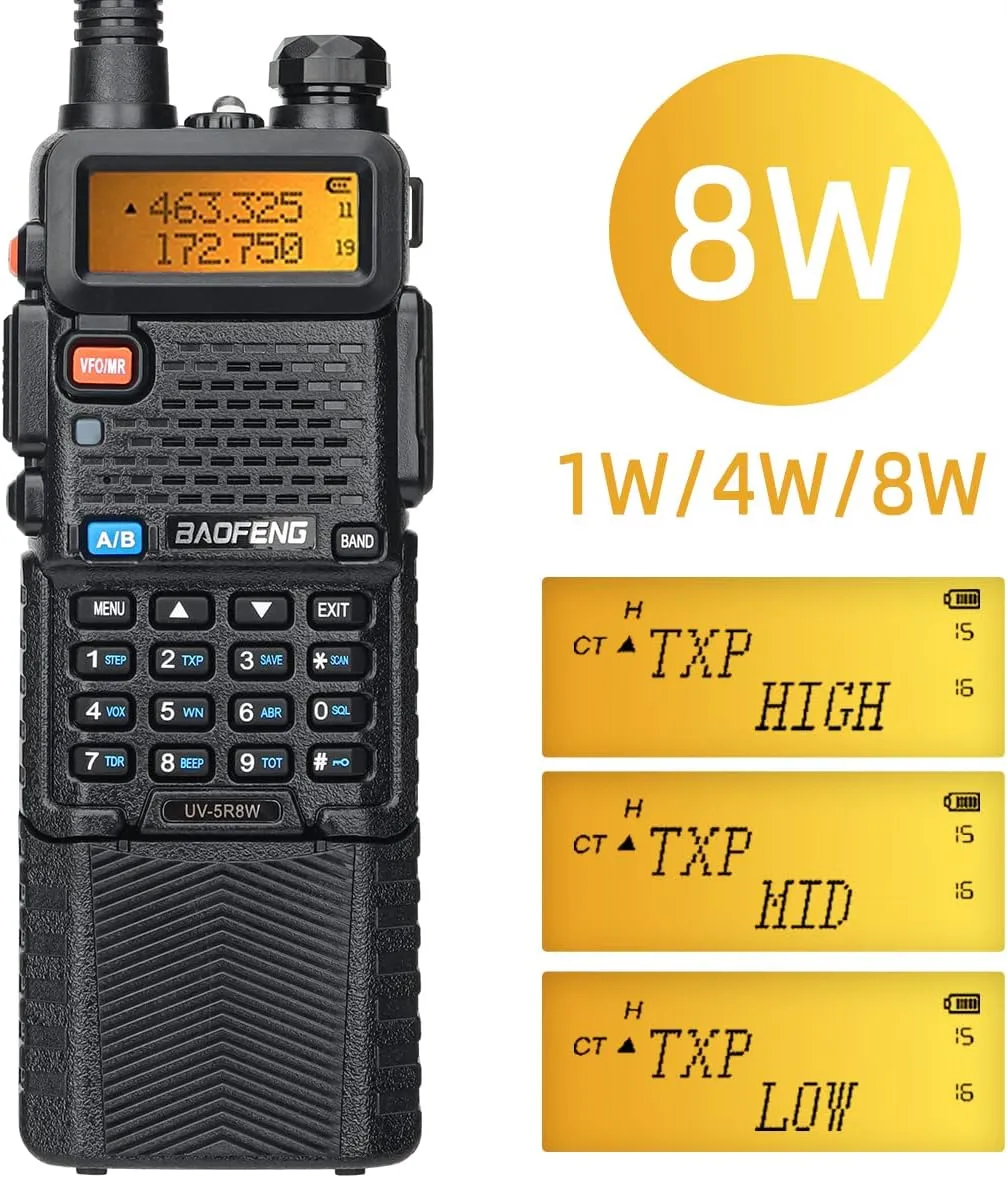 BAOFENG UV-5R 8W Ham Radios Long Range UV5R Handheld Dual Band High Power 3800mAh Rechargeable Walkie Talkies Portable Two Way Radio with Earpiece USB Charging Cable Full Kit,2Pack