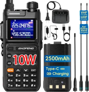 BAOFENG UV26 Ham Radio 10W (New Gen 5RM) Long Range Handheld Rechargeable Walkie Talkies with Earpiece, 2500mAh Type-C Battery, 771 & Air/Police Band Antenna, Rapid Two-Way Radios - 1 Pack Full Kit