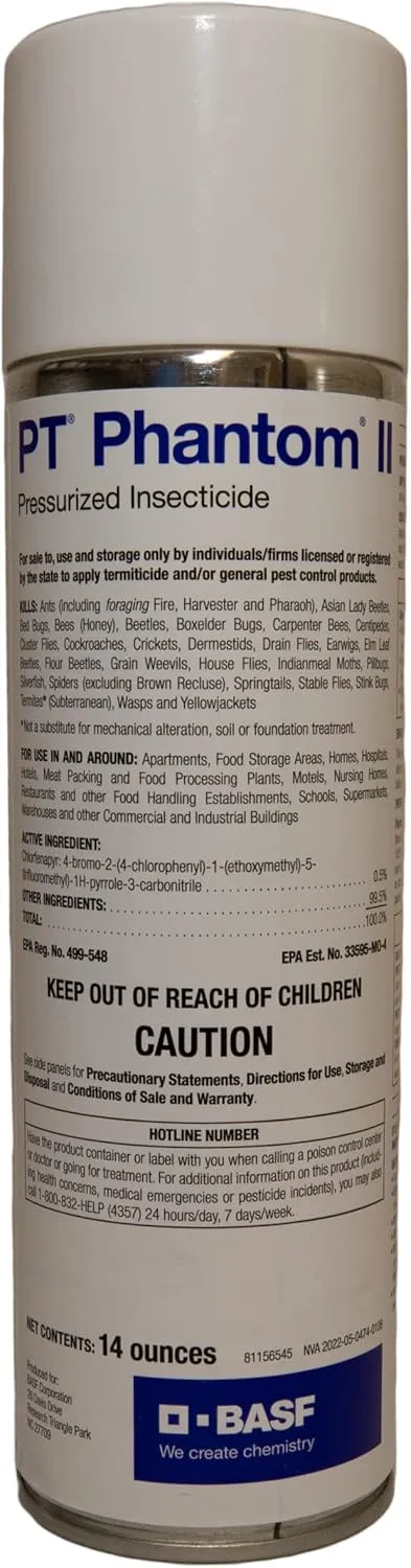 BASF PT Phantom II Pressurized Insecticide Spray, Kills Ants, Cockroach, Bed Bugs & More, Ready to Use, Non-Repellent for Crawling or Flying Insects, 14 oz