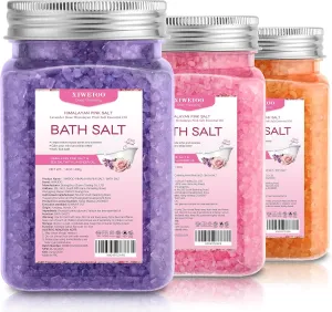 Bath Salt 3 Pack Kit Himalayan Pink Salt Foot Soak Lavender Orange Rose Scent Tea Tree Oil Epsom Salt Bubble Bath for Women Dead Sea Salt Moisturizing Skin Softens Calluses Mom Bath Sea Salt