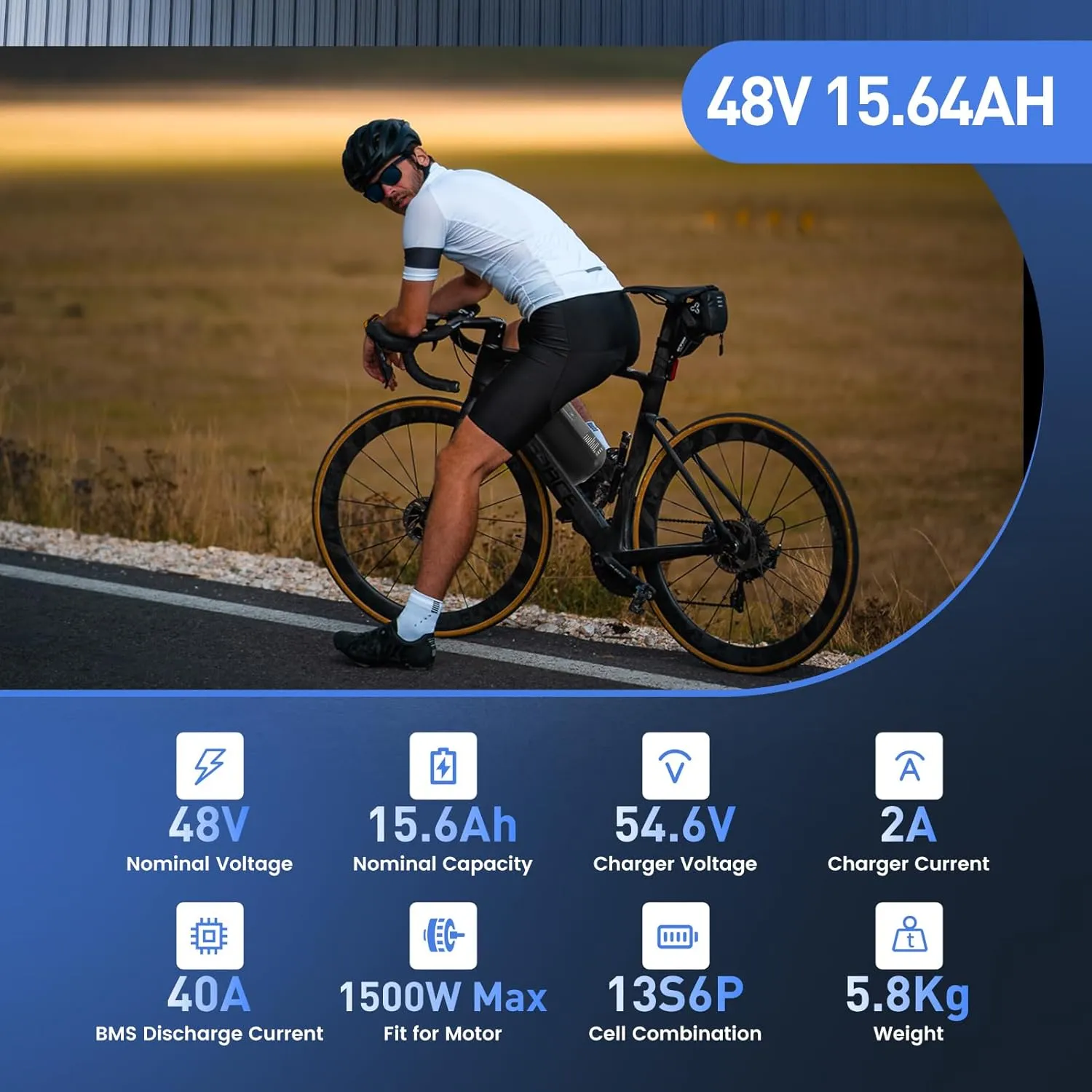 Battery for Ebike 48V15.6Ah, 10.4Ah/ 20Ah Lithium Pack with BMS for 0-1800W Motor, Indicator Light, Safe Lock, USB Port, XT60 Plug (48V15.6AH-4PIN)