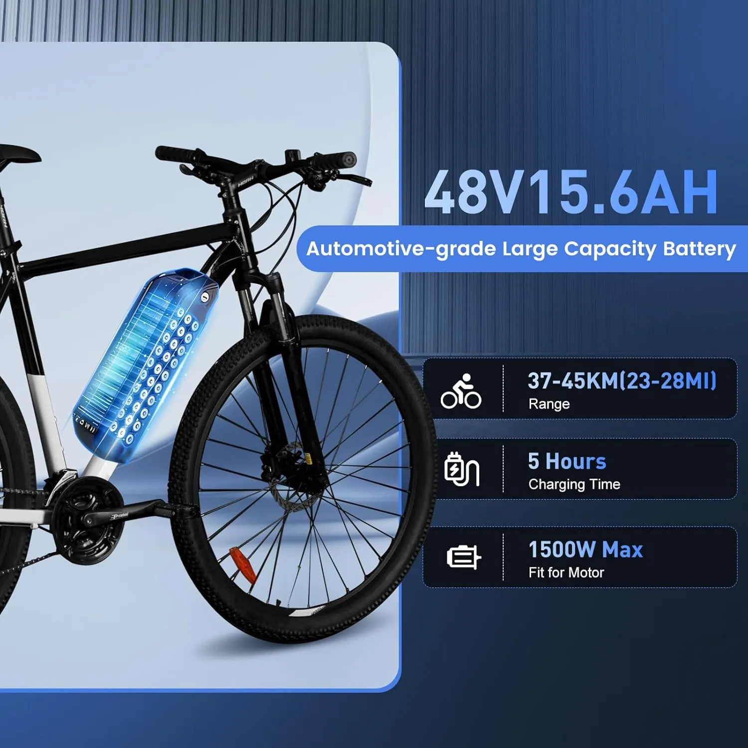 Battery for Ebike 48V15.6Ah, 10.4Ah/ 20Ah Lithium Pack with BMS for 0-1800W Motor, Indicator Light, Safe Lock, USB Port, XT60 Plug (48V15.6AH-4PIN)