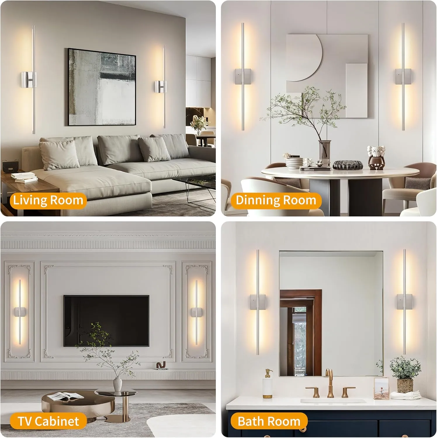 Battery Operated Wall Sconces Set of 2, Dimmable Battery Wall Sconce with Remote Control, Sand-Nickel LED Rechargeable Sconces, 24 Inch Modern Wireless Wall Lights for Bedroom, Living Room
