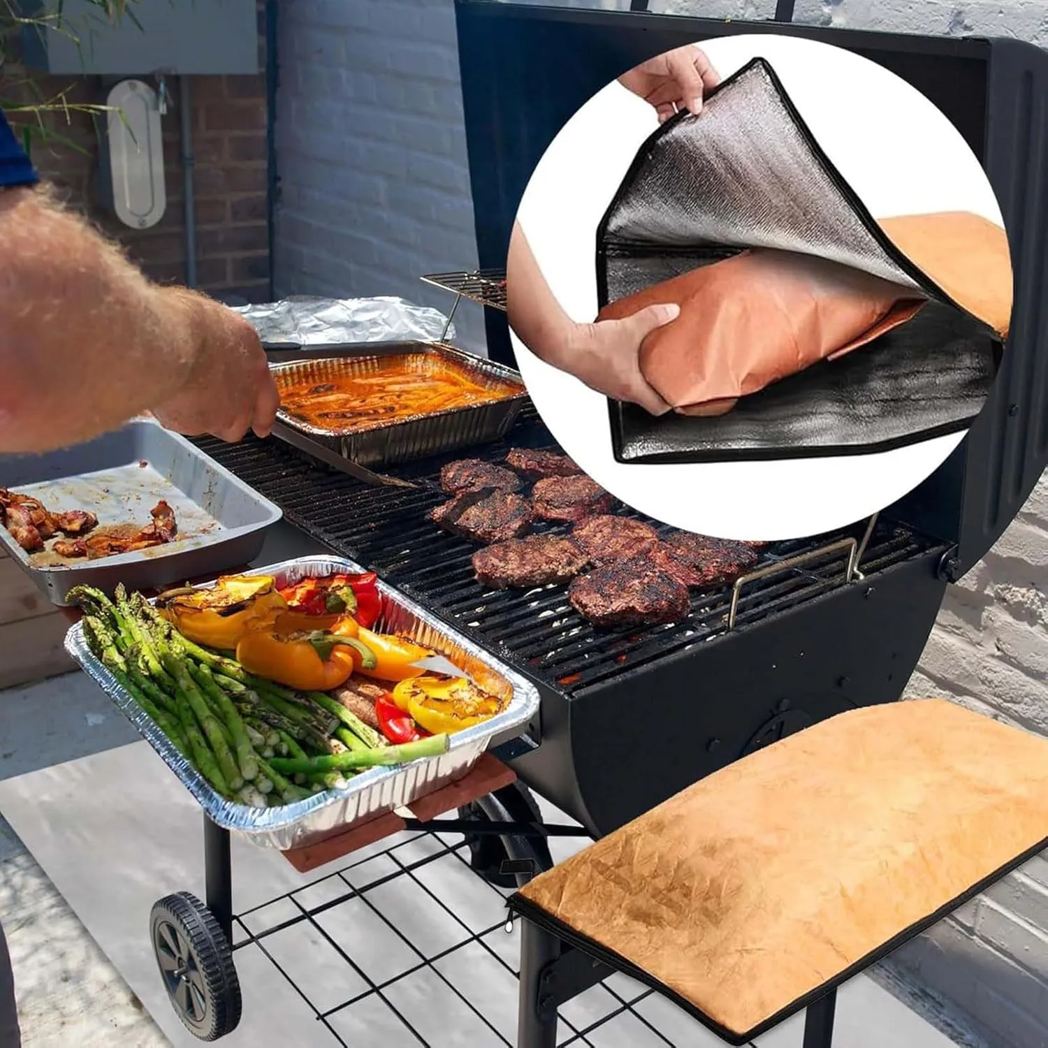 BBQ Blanket - BBQ Blanket for Resting Meat, Reusable BBQ Resting Blanket, Insulated Meat Resting Blanket with Zipper for Outdoor, Ensures The Meat is Tender and Juicy (2PC)