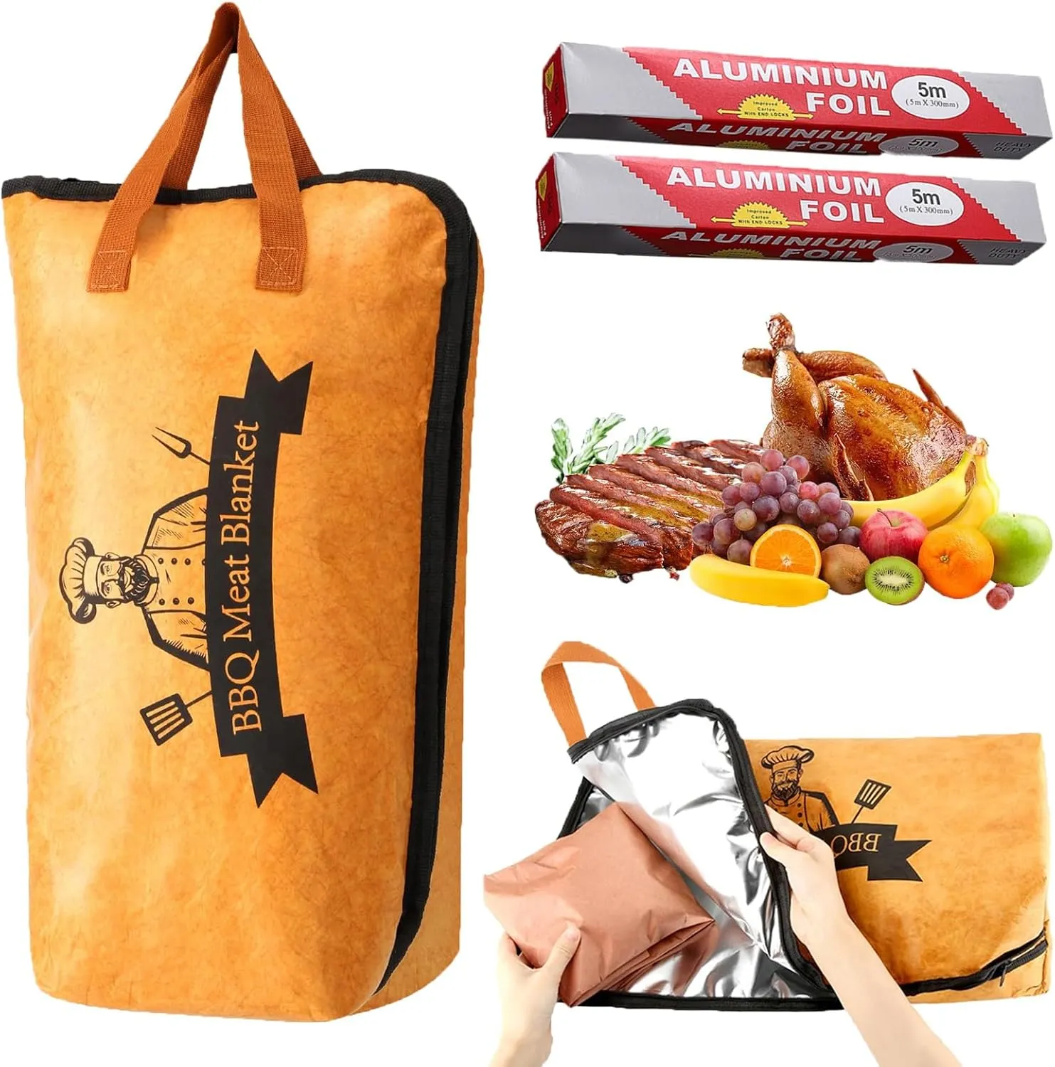 BBQ Blanket for Resting Meat, BBQ Blanket, BBQ Resting Blanket, BBQ Meat Blanket, Reusable Smoker Grilling Meat Insulated Resting Bag for Briskets, Pork Shoulders, Steaks(10.2 * 14.9in)