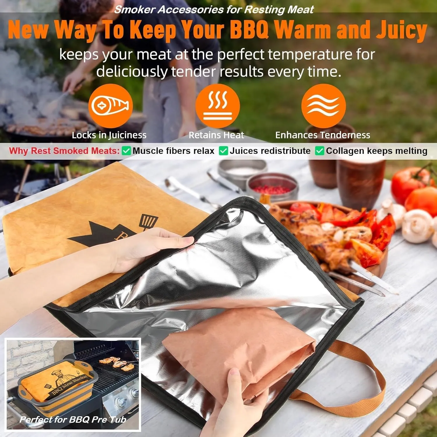 BBQ Blanket for Resting Meat, BBQ Blanket, BBQ Resting Blanket, BBQ Meat Blanket, Reusable Smoker Grilling Meat Insulated Resting Bag for Briskets, Pork Shoulders, Steaks(10.2 * 14.9in)