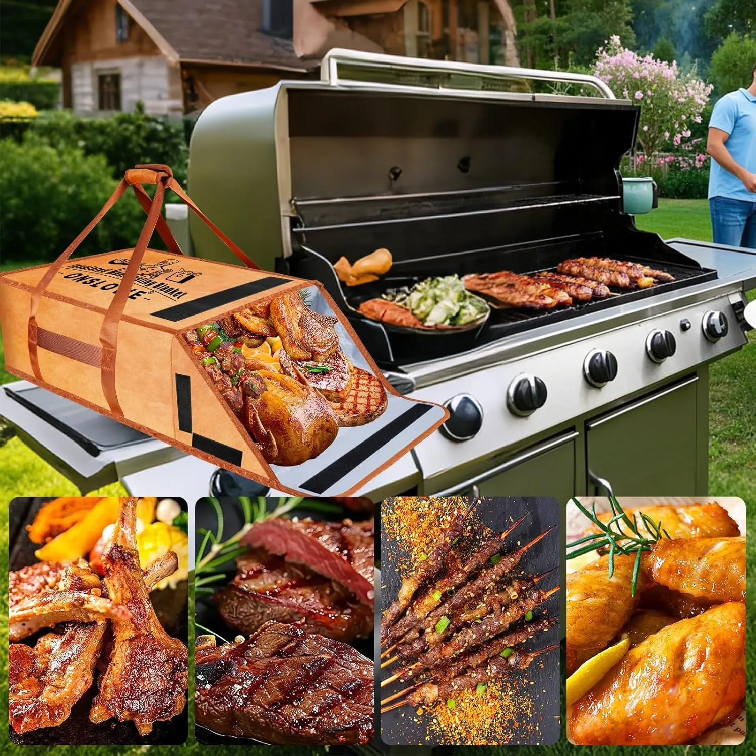 BBQ Blanket for Resting Meat - Insulated Meat Resting Bag for Smoking & Grilling | Can fit 16-inch-21-inch BBQ Prep Tub for Large Brisket/Beef/Pork Shoulders/Turkeys, Best Gifts for Men Dad (21.2 in）