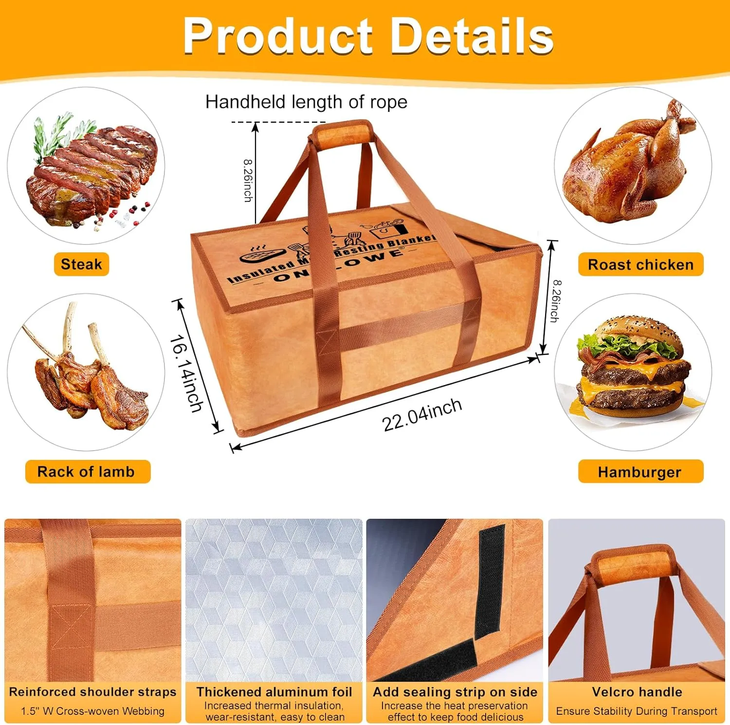 BBQ Blanket for Resting Meat - Insulated Meat Resting Bag for Smoking & Grilling | Can fit 16-inch-21-inch BBQ Prep Tub for Large Brisket/Beef/Pork Shoulders/Turkeys, Best Gifts for Men Dad (21.2 in）