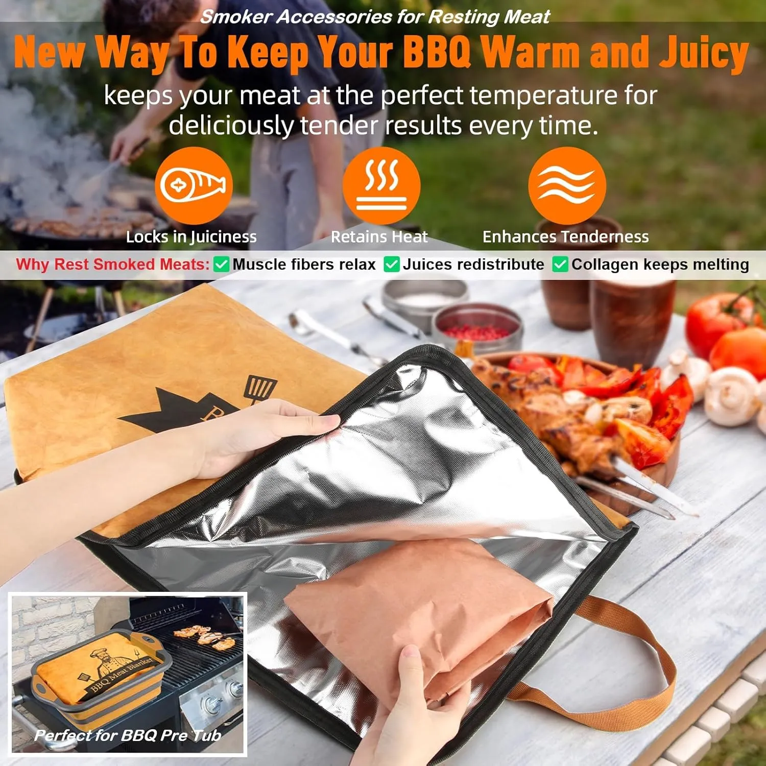 BBQ Blanket for Resting Meat,Smoker Accessories Meat Insulated Blanket, Reusable Grilling Meat Resting Bag with Wide Mouth for Large Brisket/Pork Shoulders/Turkeys,Gifts for Men (BBQ Blanket 21in)