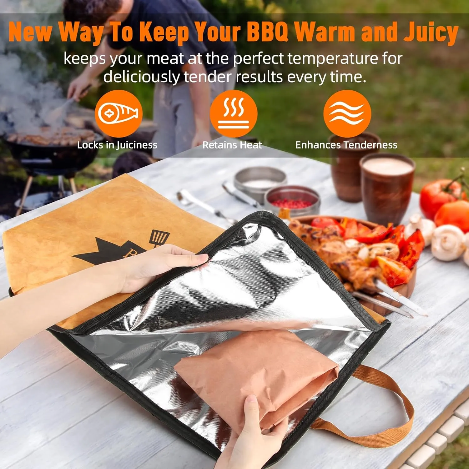 BBQ Blanket for Resting Meat,Smoker Meat Resting Blanket, Reusable Smoker Grilling Meat Insulated Resting Bag with Wide Mouth for Large Brisket/Beef/Pork Shoulders/Turkeys (BBQ Blanket 17in)
