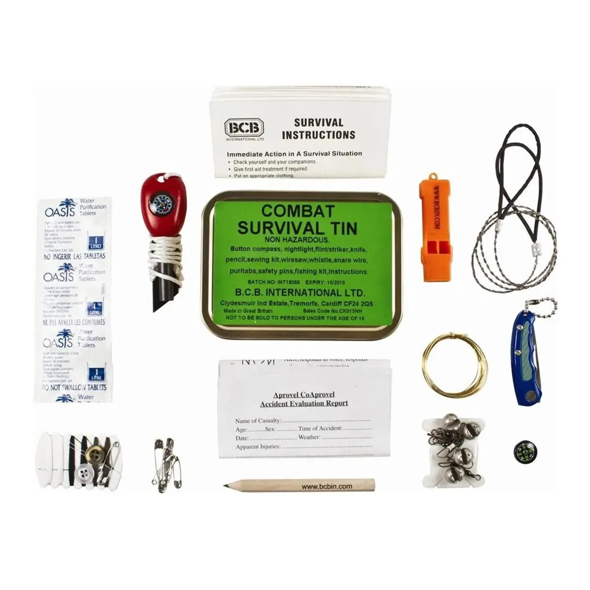 BCB Combat Survival Tin first aid set outdoor camping survival kit non-hazardous