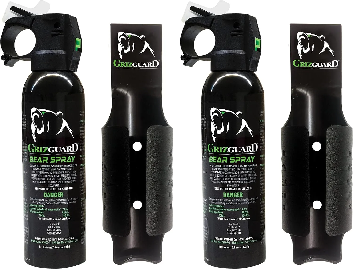 Bear Spray (2 Pack) -Strongest Formula Allowed by EPA, Includes (2) Griz Guard Holsters(Griz #2)