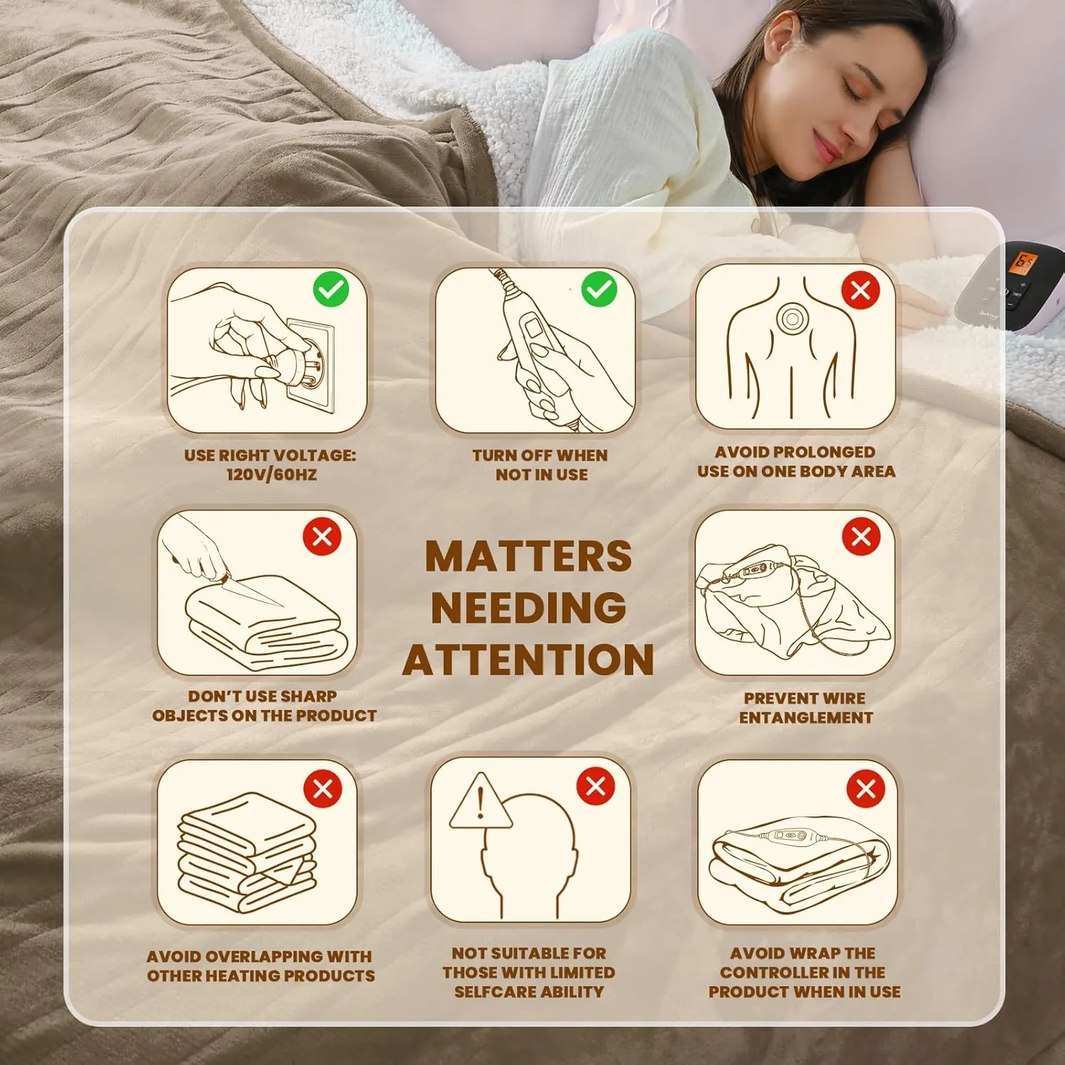 Bearhug Electric Blanket Full Size 77" × 84", Taupe - Velvet & Sherpa Heated Blanket, 10 Heating Levels & 0.5-12H Auto Off, Over-Heat Protect, ETL Certification, Machine Washable