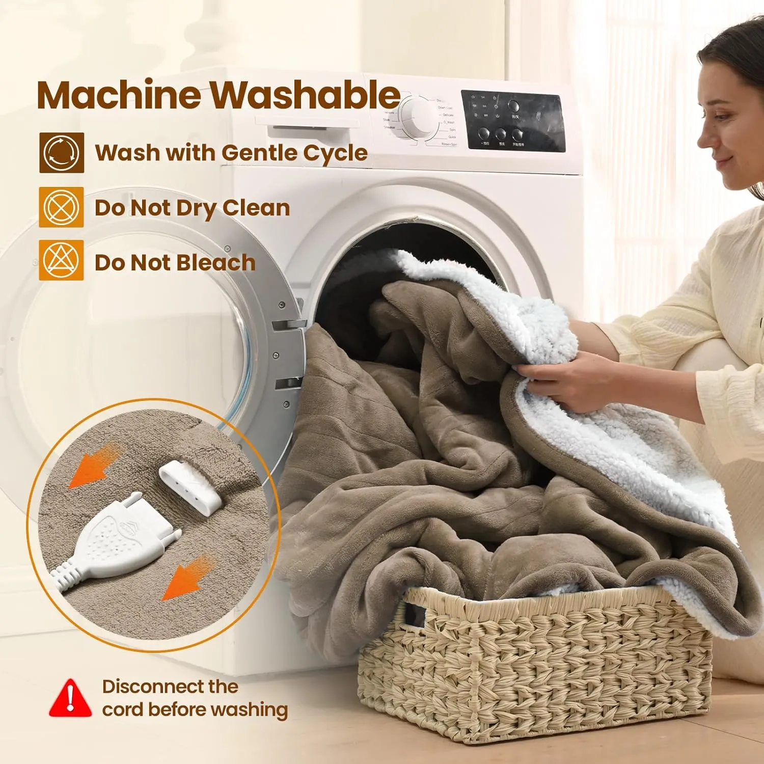 Bearhug Electric Blanket Full Size 77" × 84", Taupe - Velvet & Sherpa Heated Blanket, 10 Heating Levels & 0.5-12H Auto Off, Over-Heat Protect, ETL Certification, Machine Washable