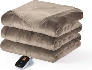Bearhug Electric Blanket Heated Heating Blanket Twin Size 62" × 84" Double Sided Velvet 10 Heating Levels & 0.5-12H Auto Off Over-Heat Protect ETL Certification Machine Washable Taupe
