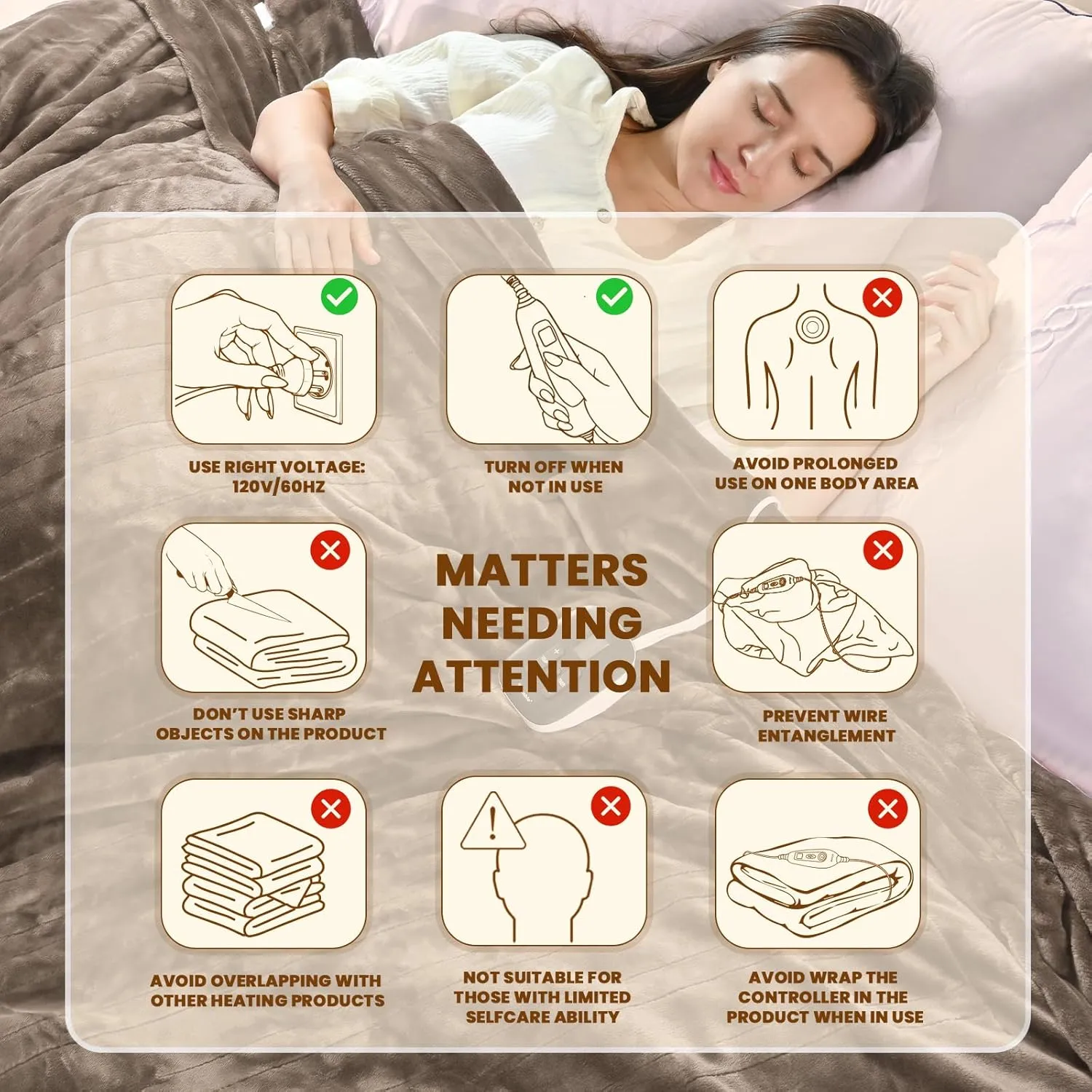 Bearhug Electric Blanket Heated Heating Blanket Twin Size 62" × 84" Double Sided Velvet 10 Heating Levels & 0.5-12H Auto Off Over-Heat Protect ETL Certification Machine Washable Taupe