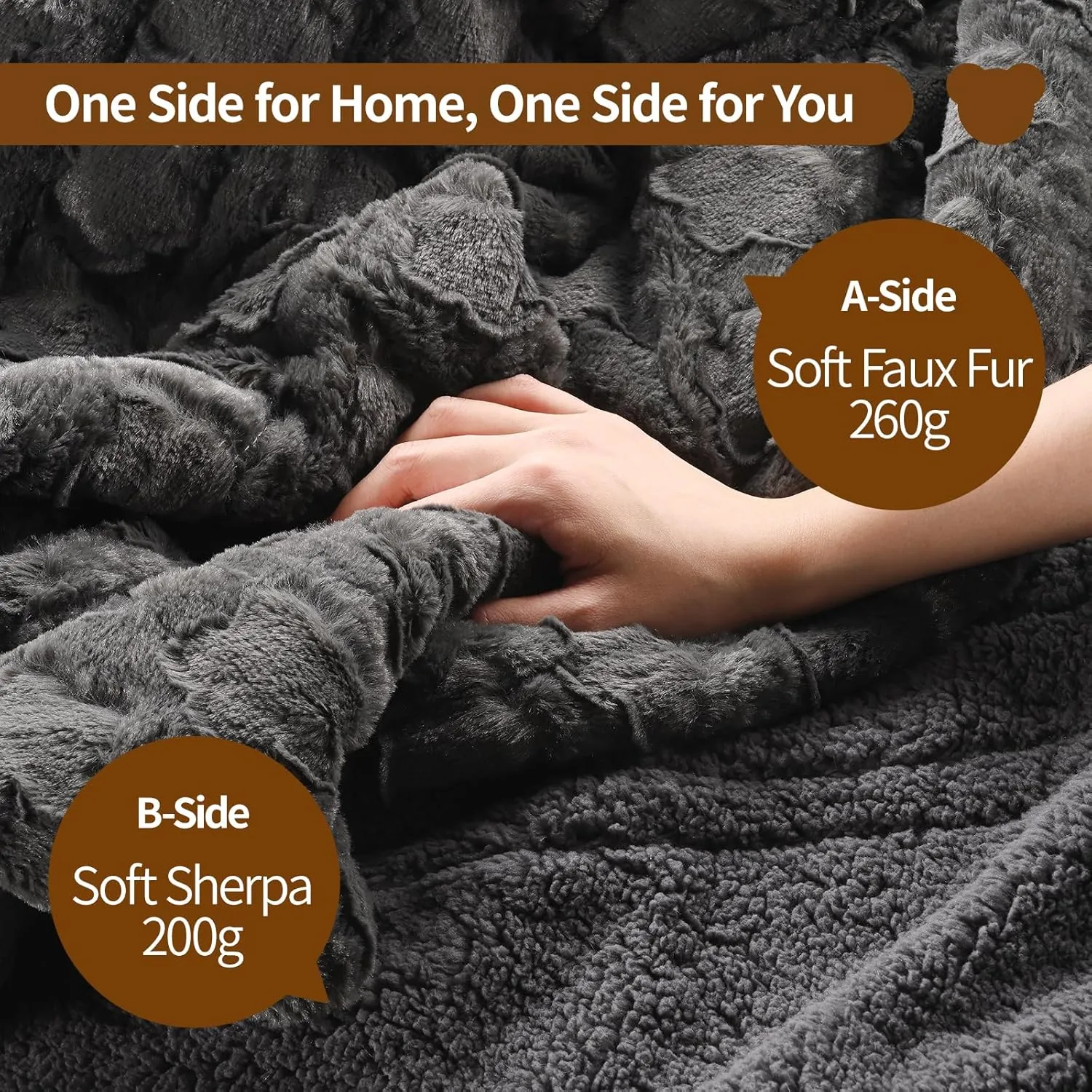 Bearhug Electric Blanket Twin Size 62" x 84", Grey Flower Patterns Faux Fur & Warm Sherpa Heated Blanket, 10 Heating Levels & 1-12H Auto Off, ETL Certified, Machine Washable