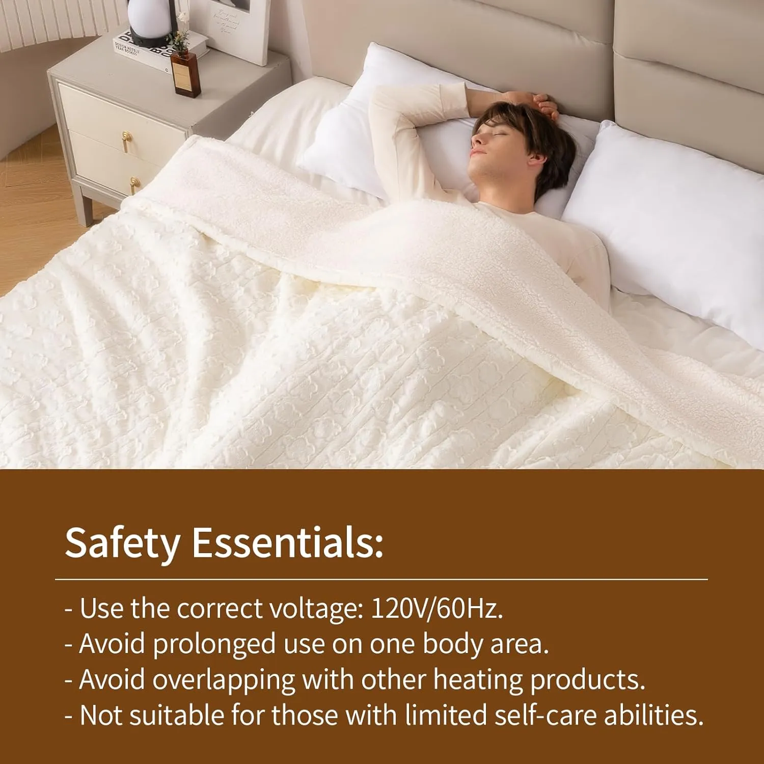 Bearhug Electric Blanket Twin Size 62" x 84", White Flower Patterns Faux Fur & Warm Sherpa Heated Blanket, 10 Heating Levels & 1-12H Auto Off, ETL Certified, Machine Washable