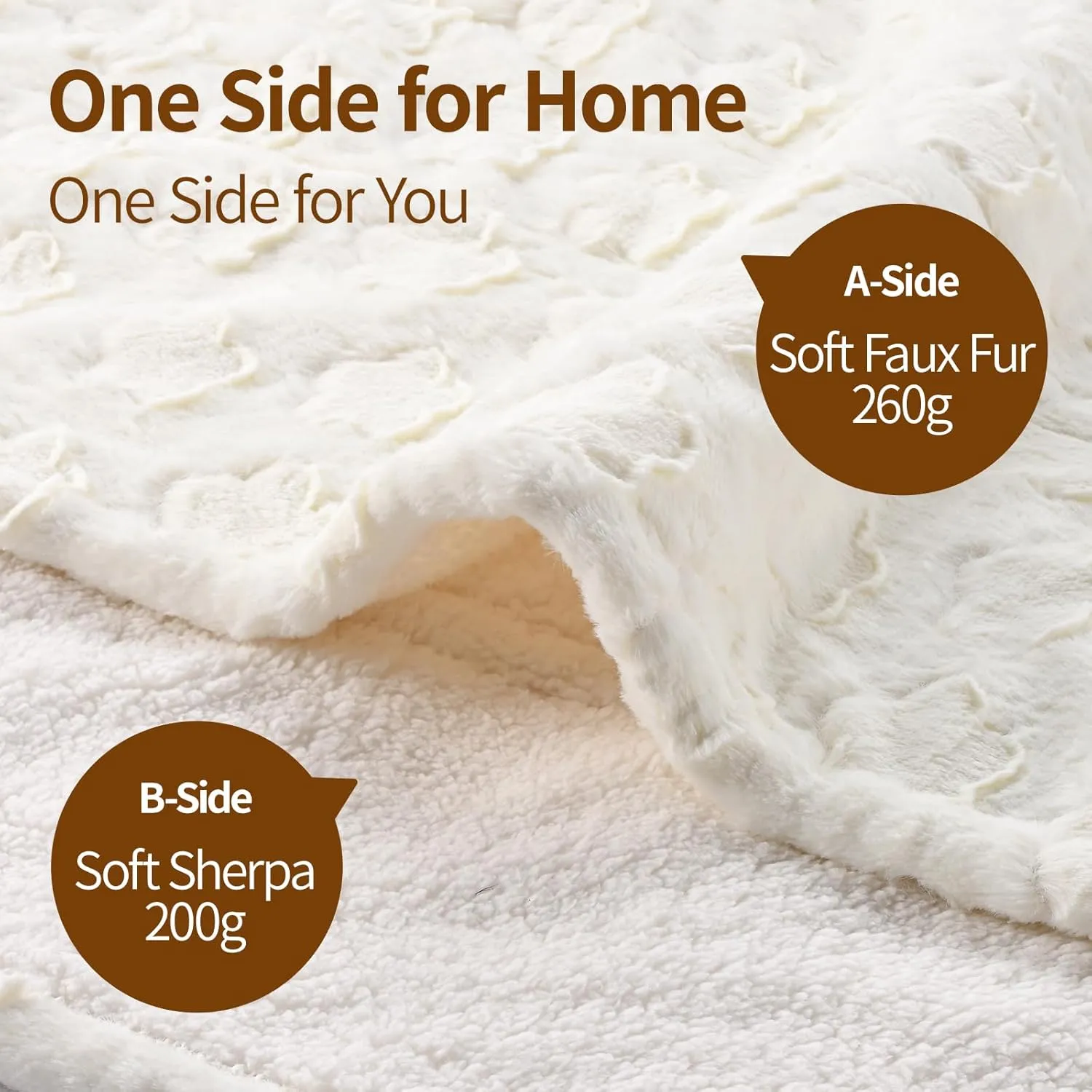 Bearhug Electric Blanket Twin Size 62" x 84", White Flower Patterns Faux Fur & Warm Sherpa Heated Blanket, 10 Heating Levels & 1-12H Auto Off, ETL Certified, Machine Washable