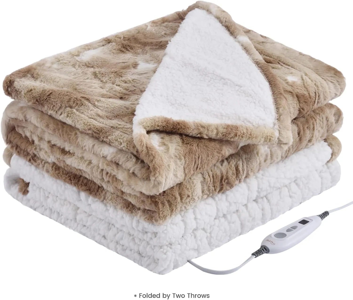 Bearhug Electric Throw Blanket 50" x 60", Faux Fur & Sherpa Heated Throw, 6 Heating Levels & 4H Auto Off, Over-Heat Protect, ETL Certification, Machine Washable