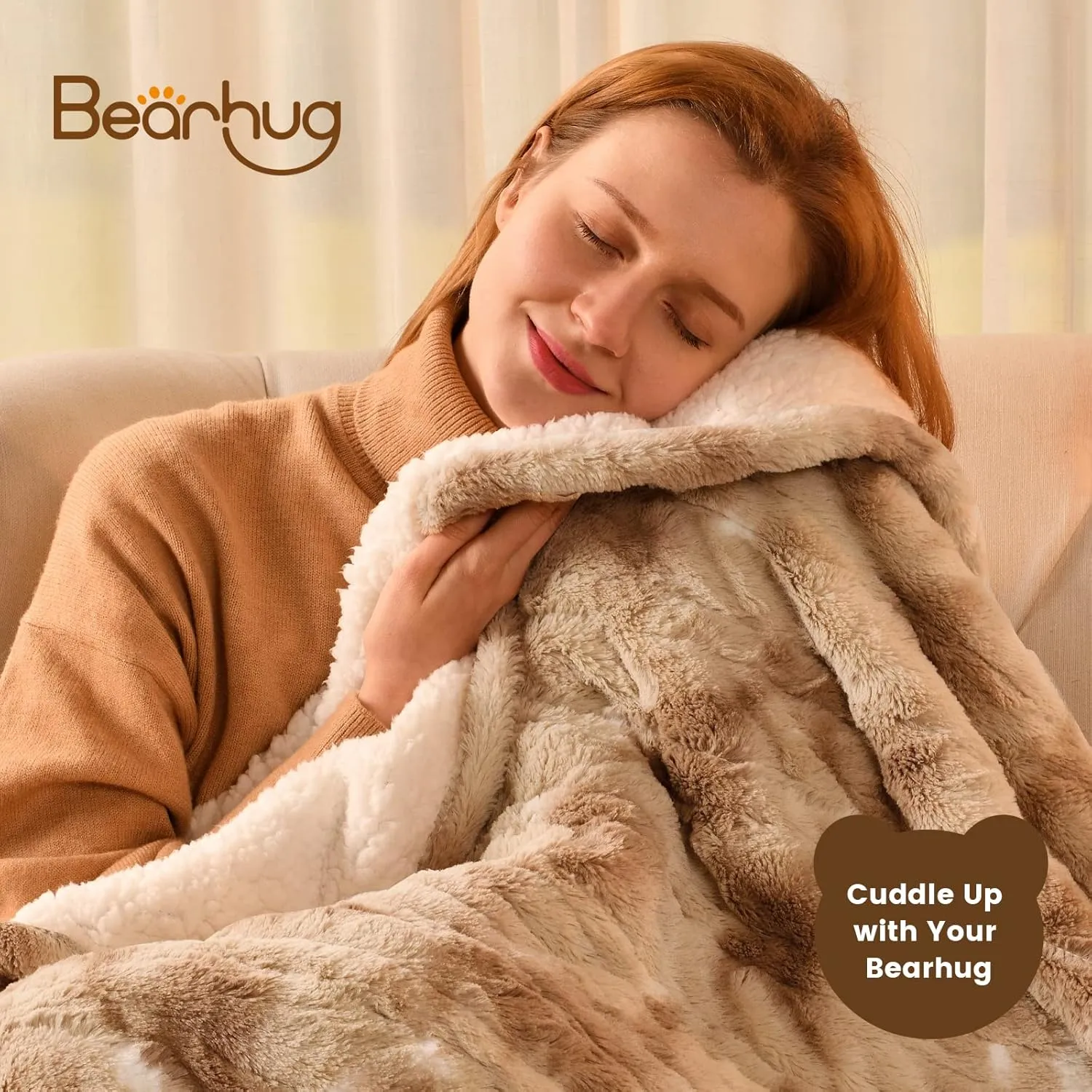 Bearhug Electric Throw Blanket 50" x 60", Faux Fur & Sherpa Heated Throw, 6 Heating Levels & 4H Auto Off, Over-Heat Protect, ETL Certification, Machine Washable