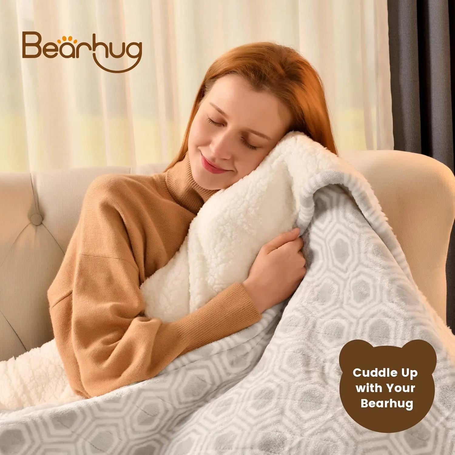 Bearhug Electric Throw Blanket 50" x 60", Reversible Velvet & Sherpa Heated Throw, 6 Heating Levels & 4H Auto Off, Over-Heat Protect, ETL Certification, Machine Washable