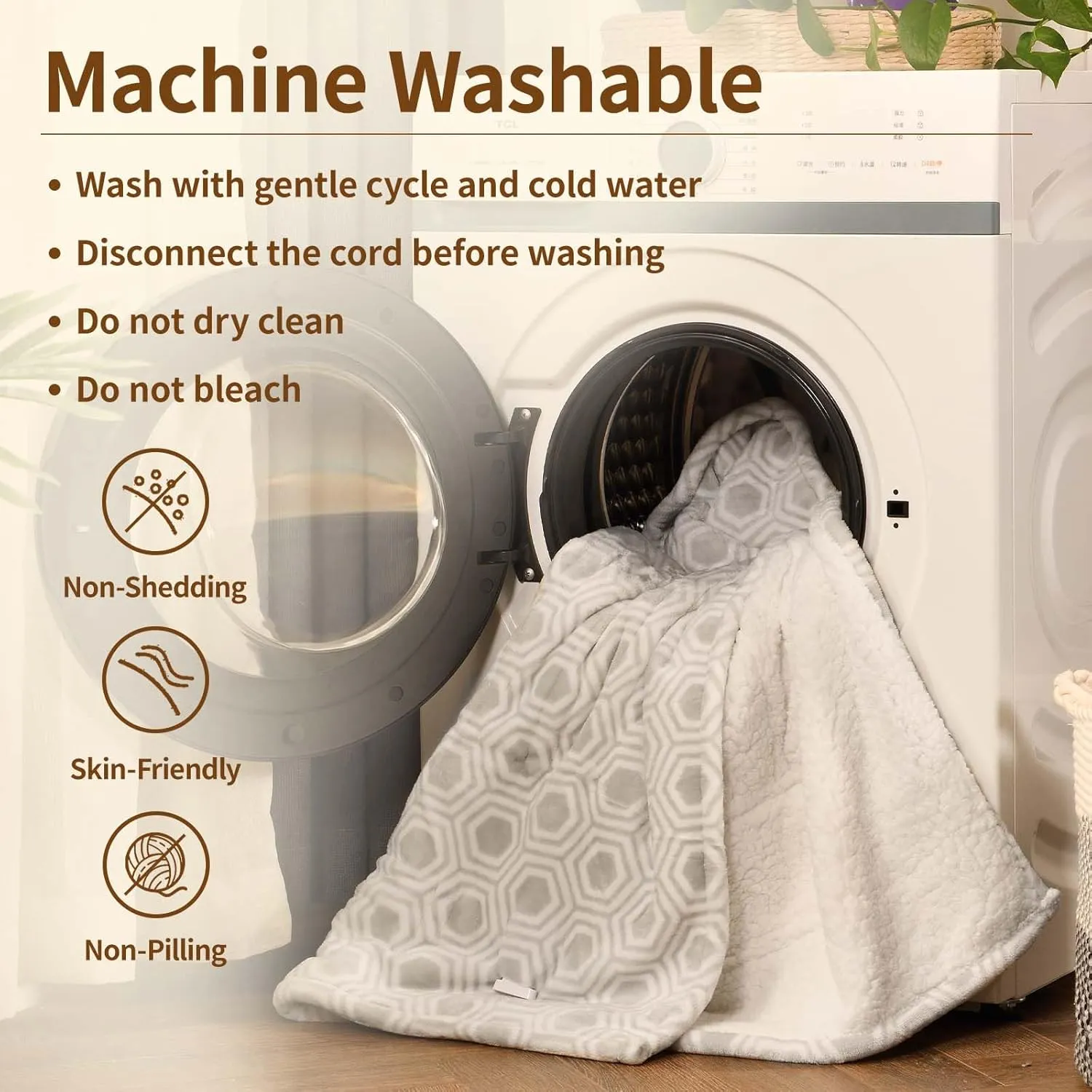 Bearhug Electric Throw Blanket 50" x 60", Reversible Velvet & Sherpa Heated Throw, 6 Heating Levels & 4H Auto Off, Over-Heat Protect, ETL Certification, Machine Washable