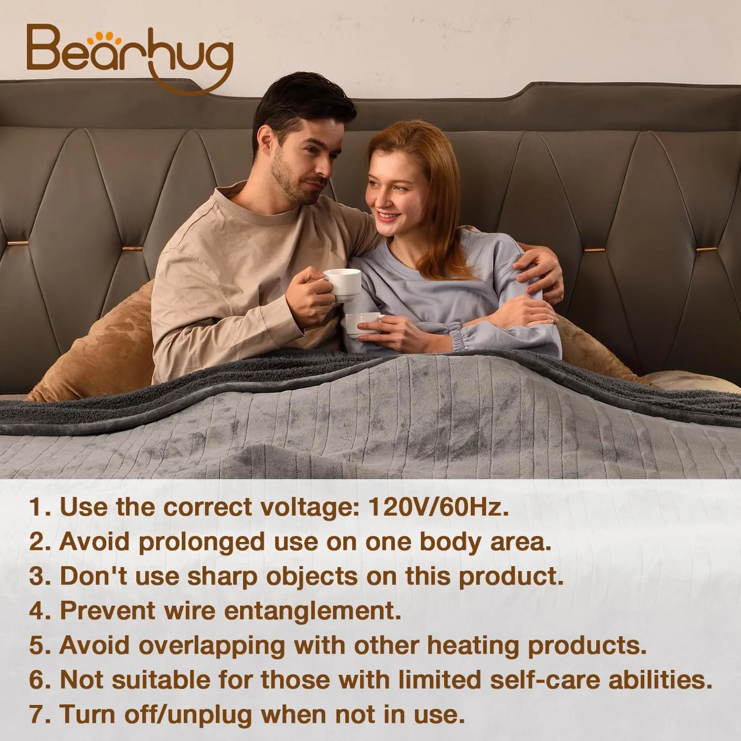 Bearhug Electric Throw Blanket 50" x 60", Reversible Velvet & Sherpa Heated Throw, 6 Heating Levels & 4H Auto Off, Over-Heat Protect, ETL Certification, Machine Washable