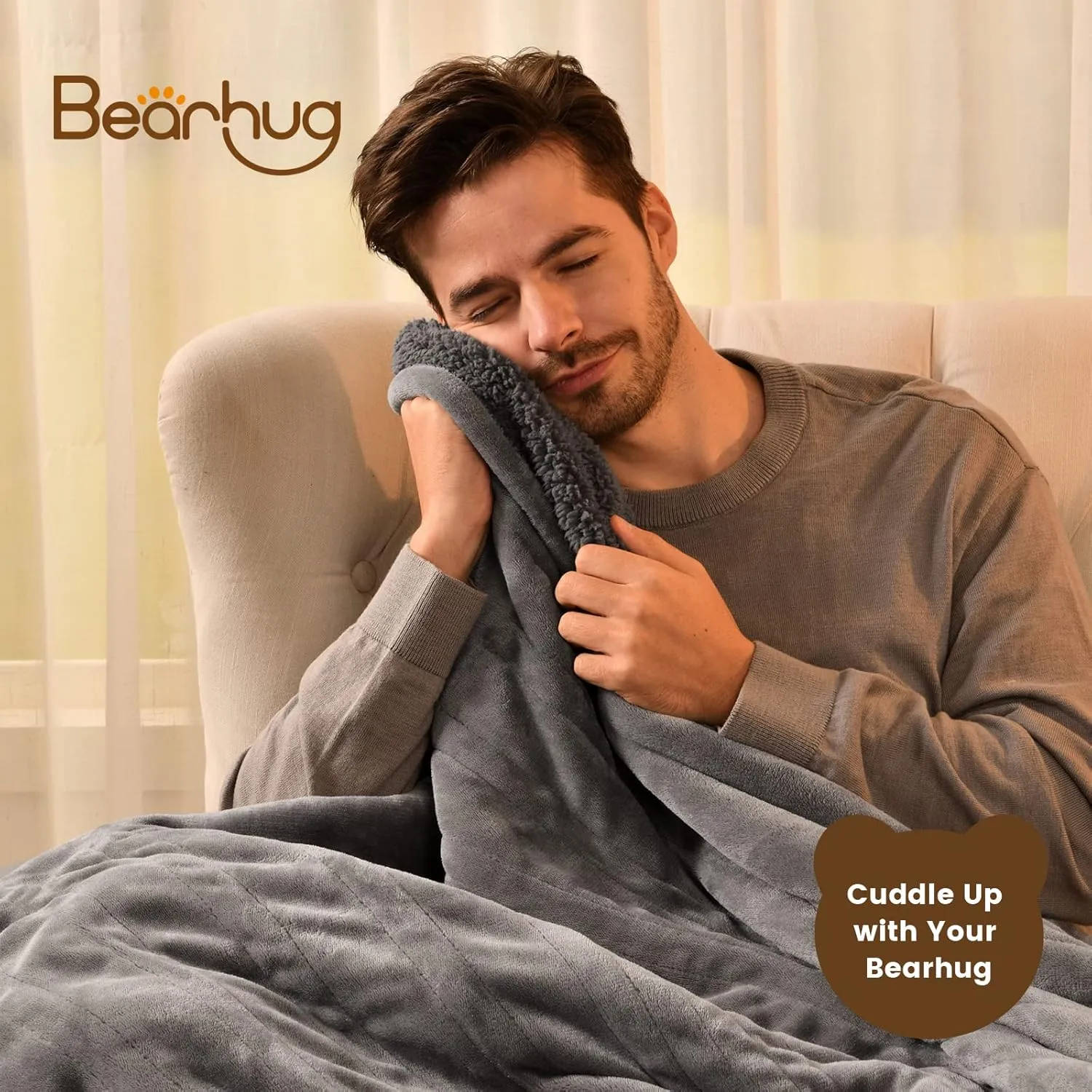 Bearhug Electric Throw Blanket 50" x 60", Reversible Velvet & Sherpa Heated Throw, 6 Heating Levels & 4H Auto Off, Over-Heat Protect, ETL Certification, Machine Washable
