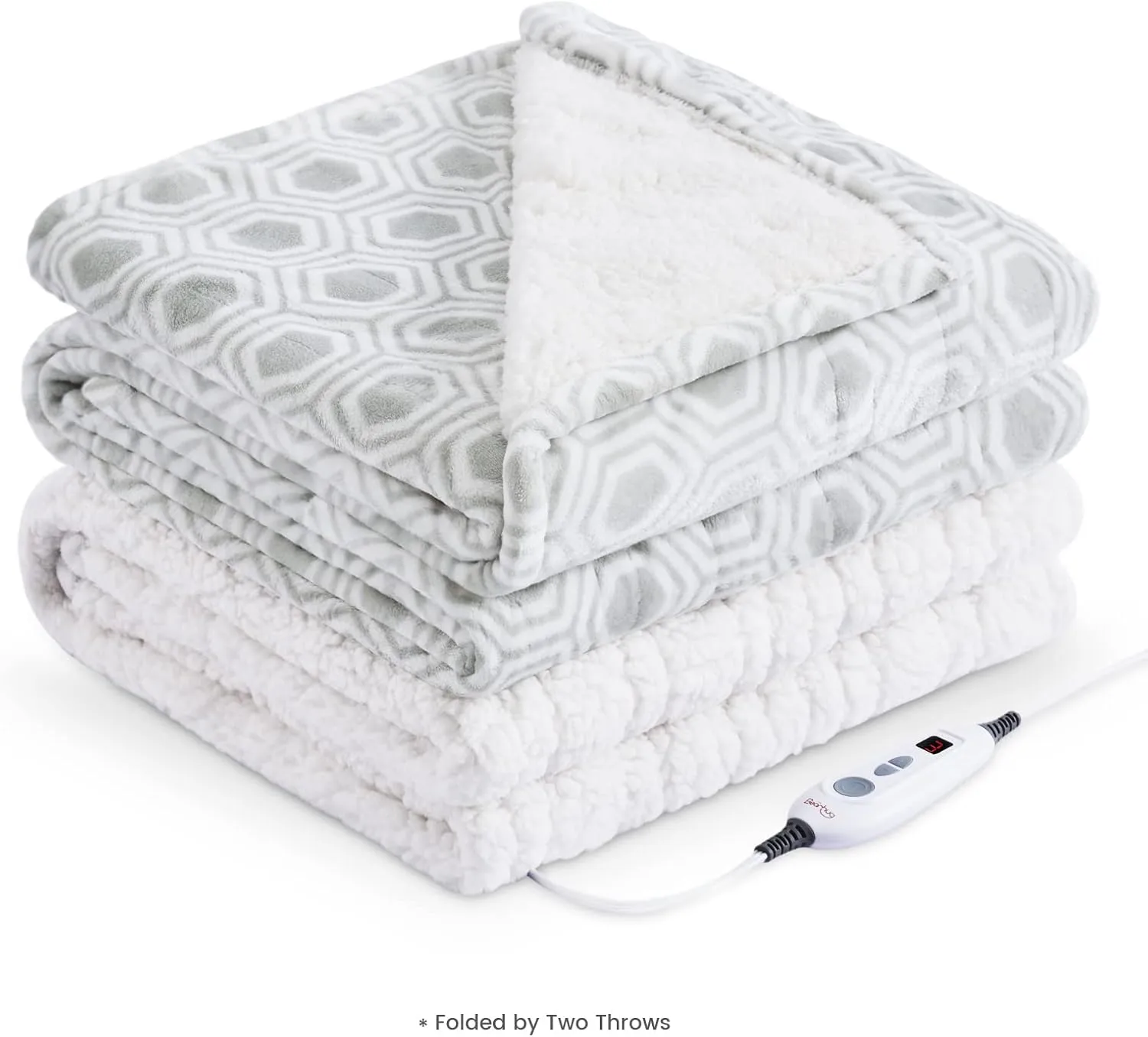 Bearhug Electric Throw Blanket 50" x 60", Reversible Velvet & Sherpa Heated Throw, 6 Heating Levels & 4H Auto Off, Over-Heat Protect, ETL Certification, Machine Washable