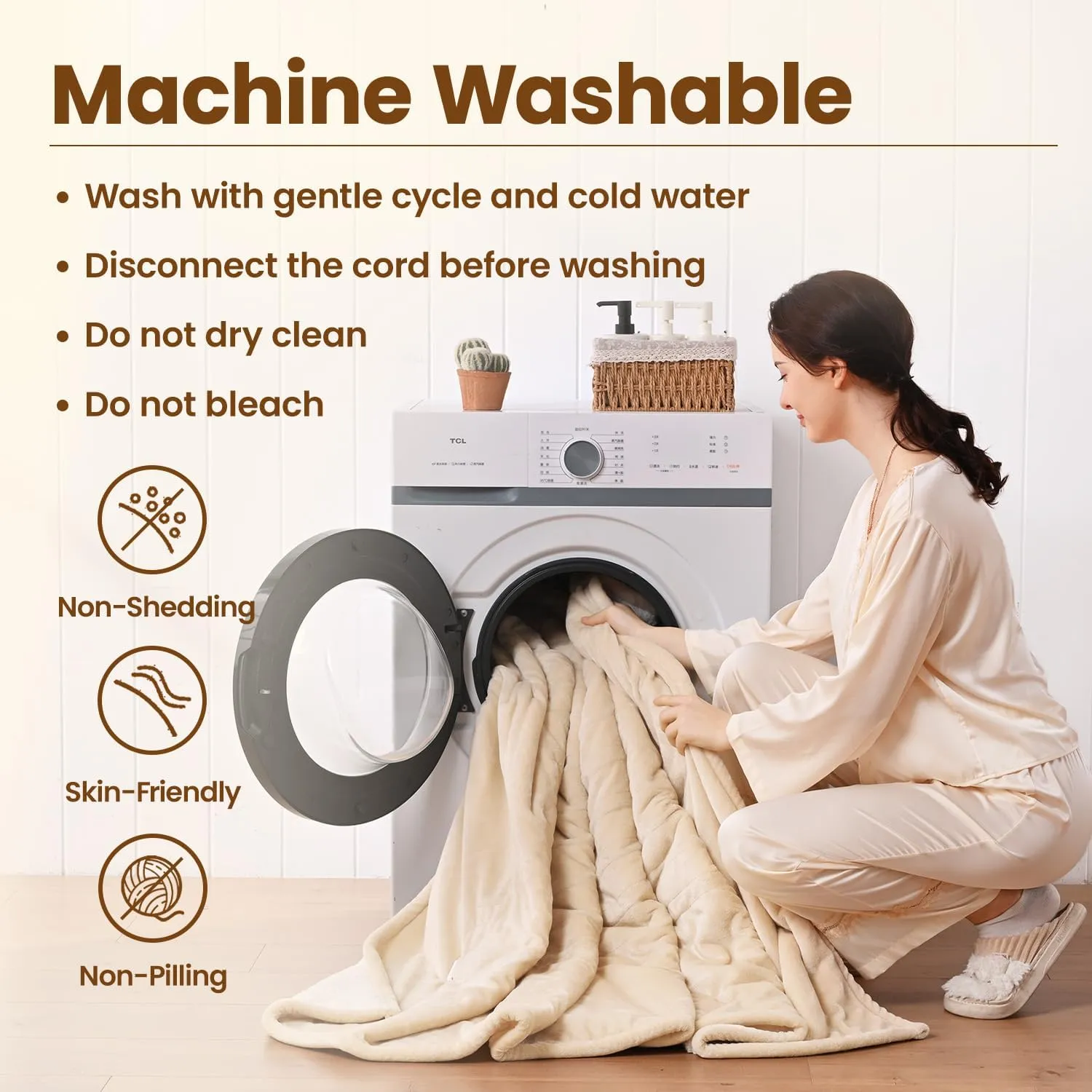 Bearhug Electric Throw Blanket 50" x 60", Reversible Velvet & Sherpa Heated Throw Beige, 6 Heating Levels & 4H Auto Off, Over-Heat Protect, ETL Certification, Machine Washable