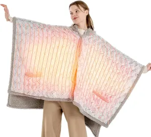 Bearhug Electric Wearable Heated Blanket, Heated Shawl with Pocket & Hood, Cozy Faux Fur and Sherpa, Heated Hoodie with 6 Temp Levels, 4H Auto-Off, ETL Certified, Machine Washable, 50" × 60"