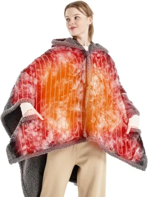 Bearhug Electric Wearable Heated Blanket, Heated Shawl with Pocket & Hood, Cozy Faux Fur and Sherpa, Heated Hoodie with 6 Temp Levels, 4H Auto-Off, ETL Certified, Machine Washable, 50" × 60"