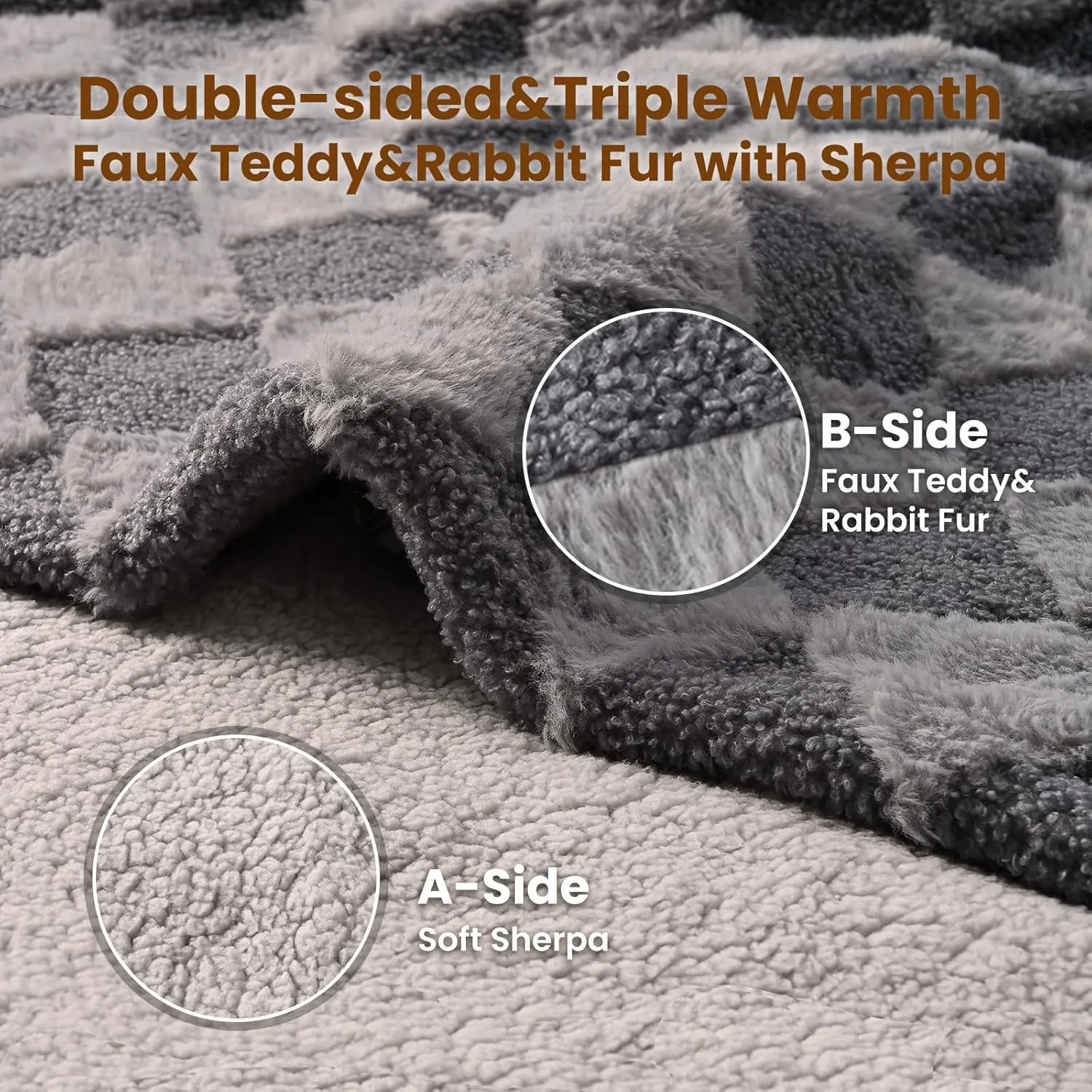 Bearhug Heated Blanket King Size 100" x 90" Dual Controller Electric Blanket Gray Teddy Faux Fur& Warm Sherpa Weighted Heating Blanket 10-Heat Levels& 1-12H Auto Off, ETL, Machine Washable, Gift Box