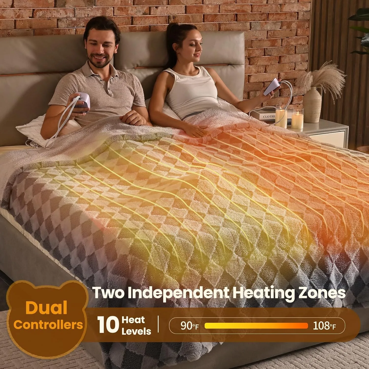 Bearhug Heated Blanket King Size 100" x 90" Dual Controller Electric Blanket Gray Teddy Faux Fur& Warm Sherpa Weighted Heating Blanket 10-Heat Levels& 1-12H Auto Off, ETL, Machine Washable, Gift Box
