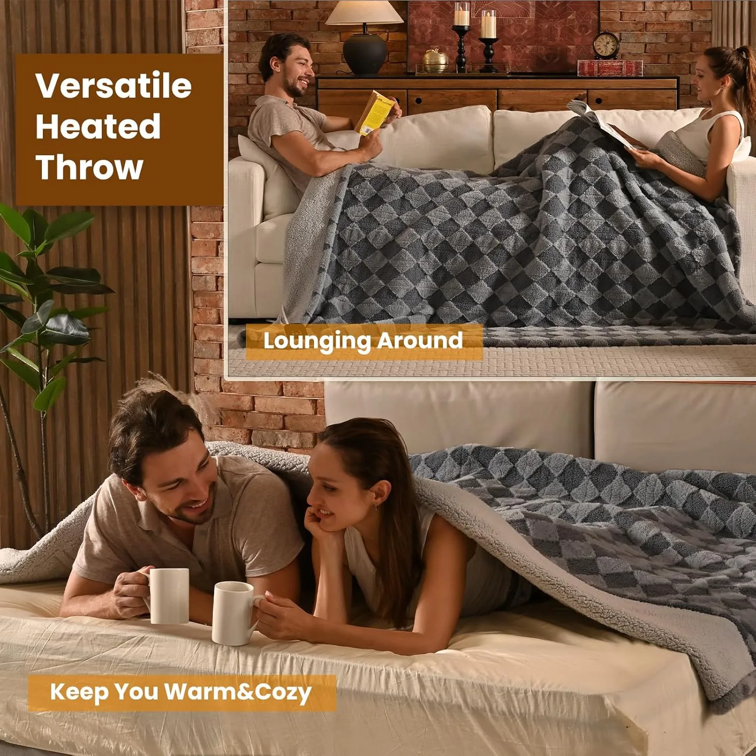 Bearhug Heated Blanket King Size 100" x 90" Dual Controller Electric Blanket Gray Teddy Faux Fur& Warm Sherpa Weighted Heating Blanket 10-Heat Levels& 1-12H Auto Off, ETL, Machine Washable, Gift Box