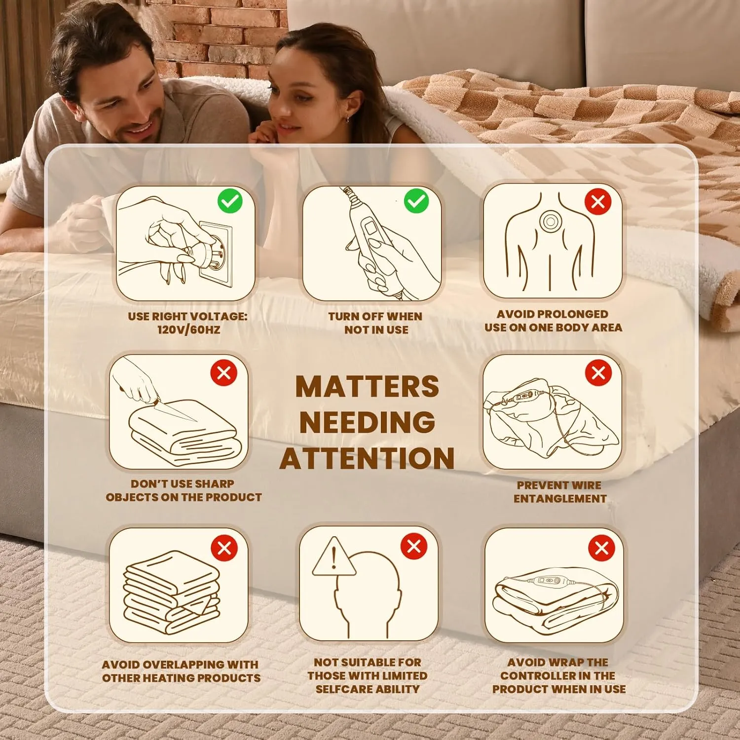 Bearhug Heated Blanket King Size 100" x 90" Dual Controller Electric Blanket, Reversible Brown Plaid Sherpa Weighted Heating Blanket, 10-Heat Levels & 1-12H Auto Off, ETL, Machine Washable