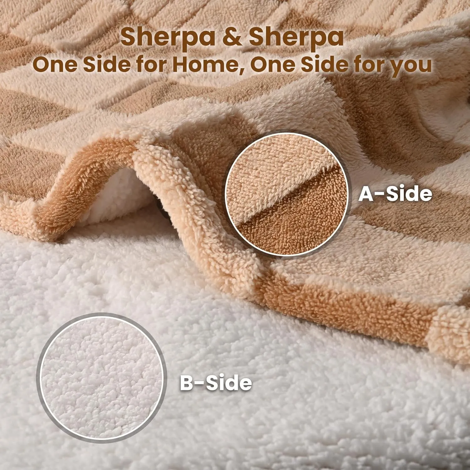 Bearhug Heated Blanket King Size 100" x 90" Dual Controller Electric Blanket, Reversible Brown Plaid Sherpa Weighted Heating Blanket, 10-Heat Levels & 1-12H Auto Off, ETL, Machine Washable