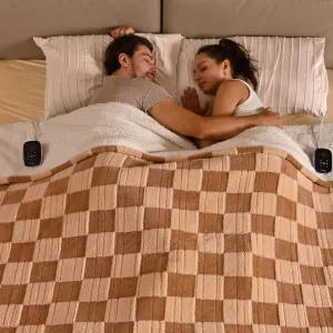 Bearhug Heated Blanket King Size 100" x 90" Dual Controller Electric Blanket, Reversible Brown Plaid Sherpa Weighted Heating Blanket, 10-Heat Levels & 1-12H Auto Off, ETL, Machine Washable