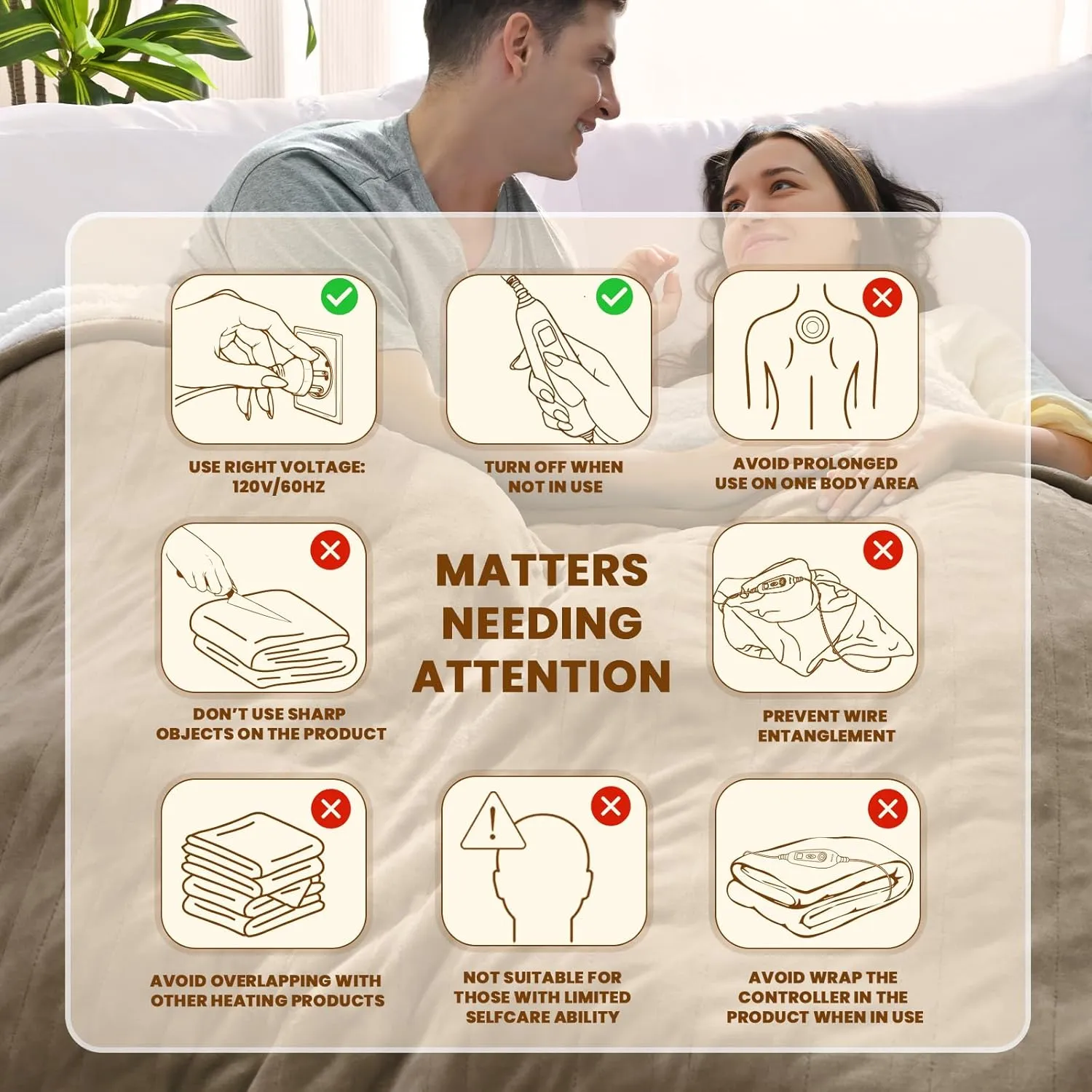 Bearhug Heated Blanket Queen Size 84" × 90", Dual Controller Electric Blanket, Velvet & Sherpa Heating Blanket, 10-Heating Level & 0.5-12H Auto Off, Over-Heat Protect, ETL, Machine Washable-Taupe