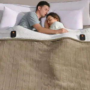 Bearhug Heated Blanket Queen Size 84" × 90", Dual Controller Electric Blanket, Velvet & Sherpa Heating Blanket, 10-Heating Level & 0.5-12H Auto Off, Over-Heat Protect, ETL, Machine Washable-Taupe