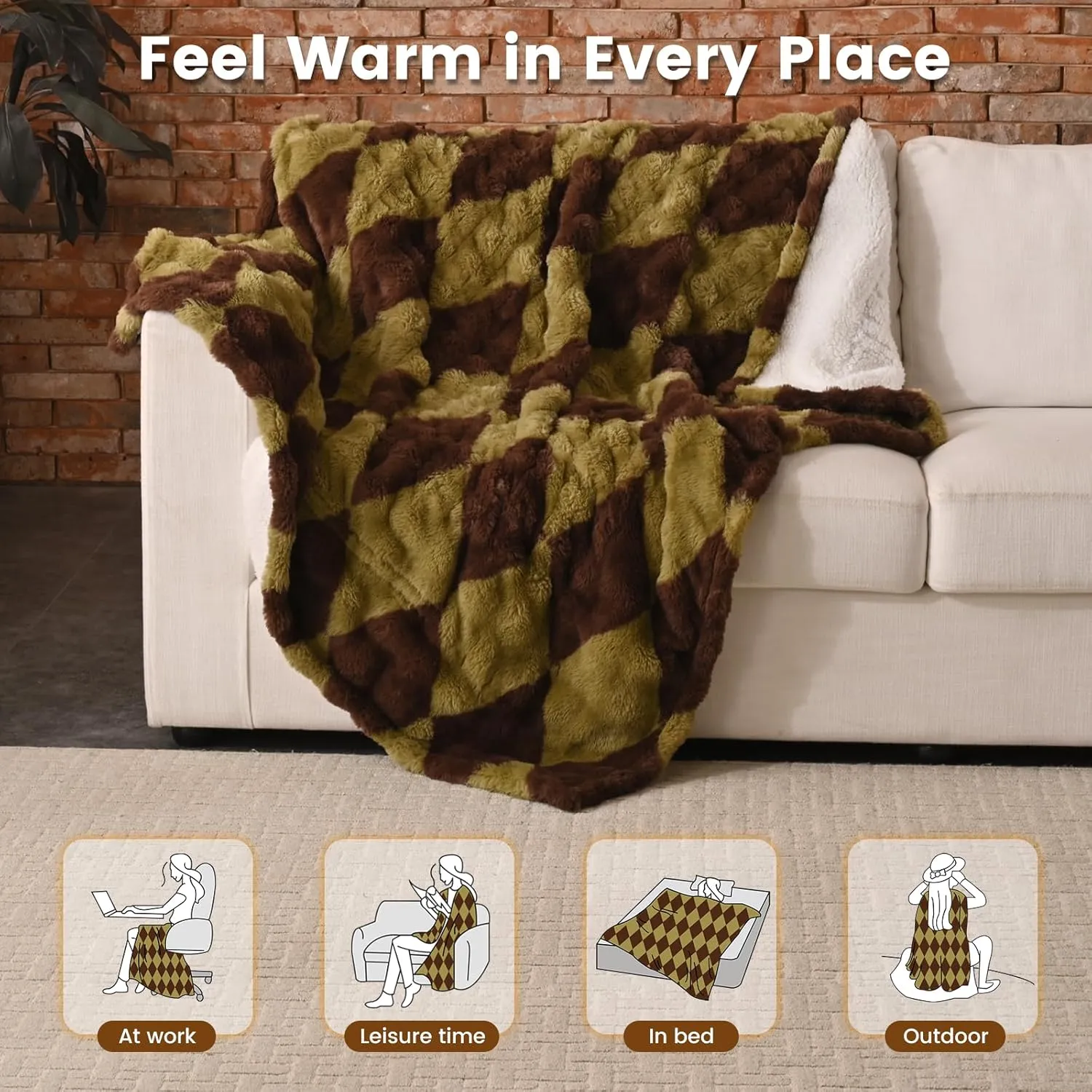 Bearhug Heated Throw Blanket, 50" × 60" Electric Throw, Faux Fur & Warm Sherpa, 4h Auto-Off Timer & 6 Heating Levels,ETL Certified, Machine Washable, Gift Box Packaging
