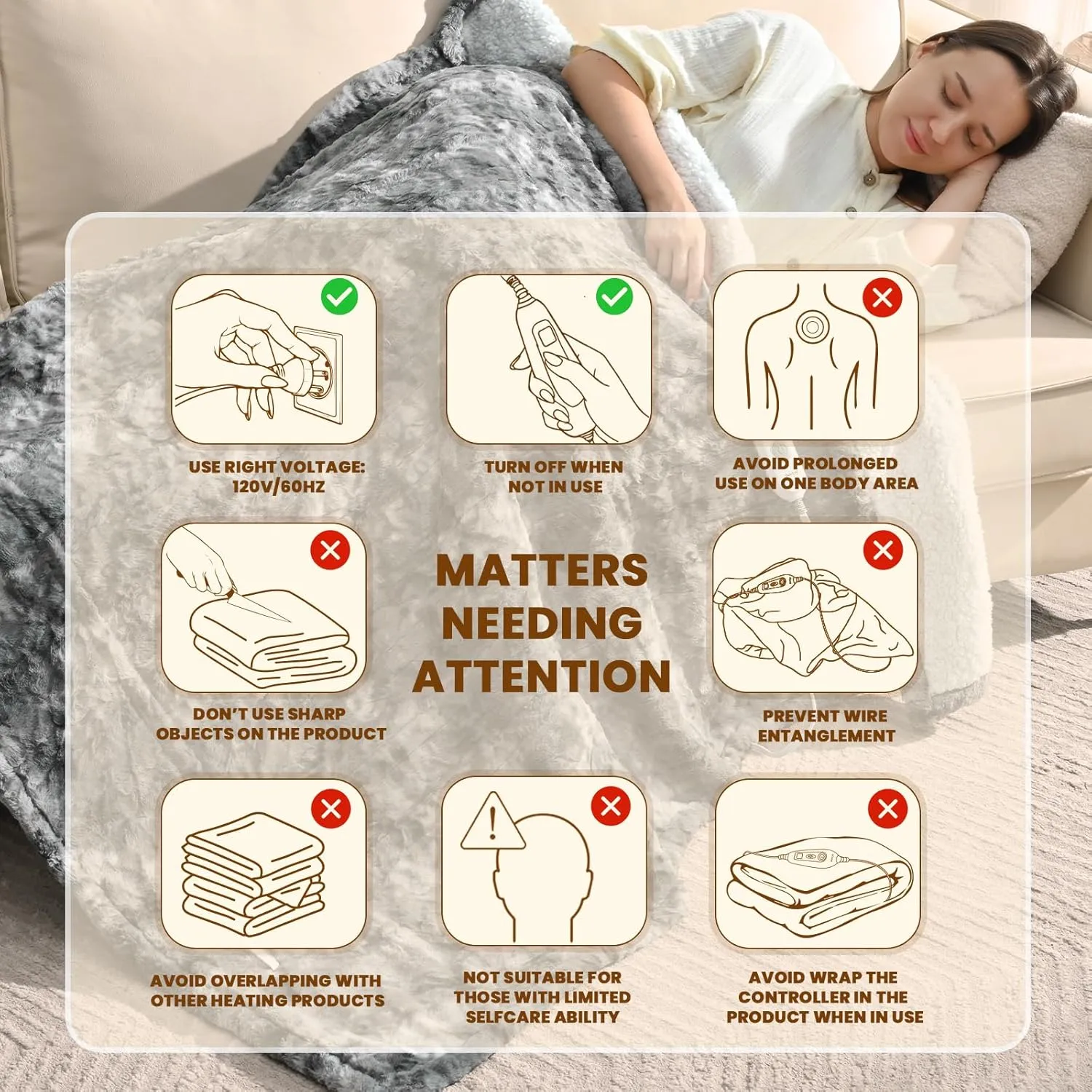 Bearhug Heated Throw Blanket, 50"×60" Electric Blankets, Faux Fur & Warm Sherpa Dual-Sided, 4h Auto-Off Timer & 4 Heating Levels,ETL Certified, Machine Washable, Gift Box-Marble Grey