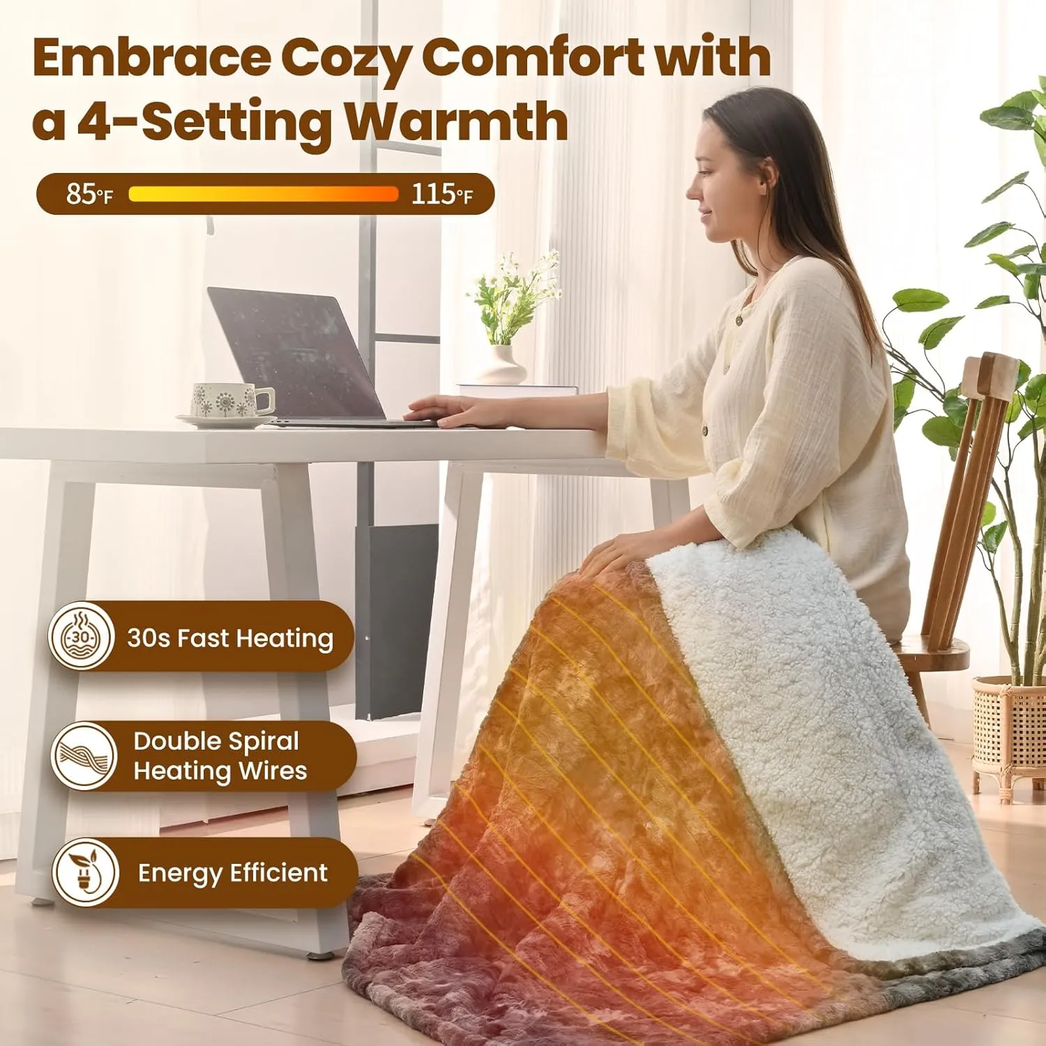 Bearhug Heated Throw Blanket, 50"×60" Electric Blankets, Faux Fur & Warm Sherpa Dual-Sided, 4h Auto-Off Timer & 4 Heating Levels,ETL Certified, Machine Washable, Gift Box-Marble Grey