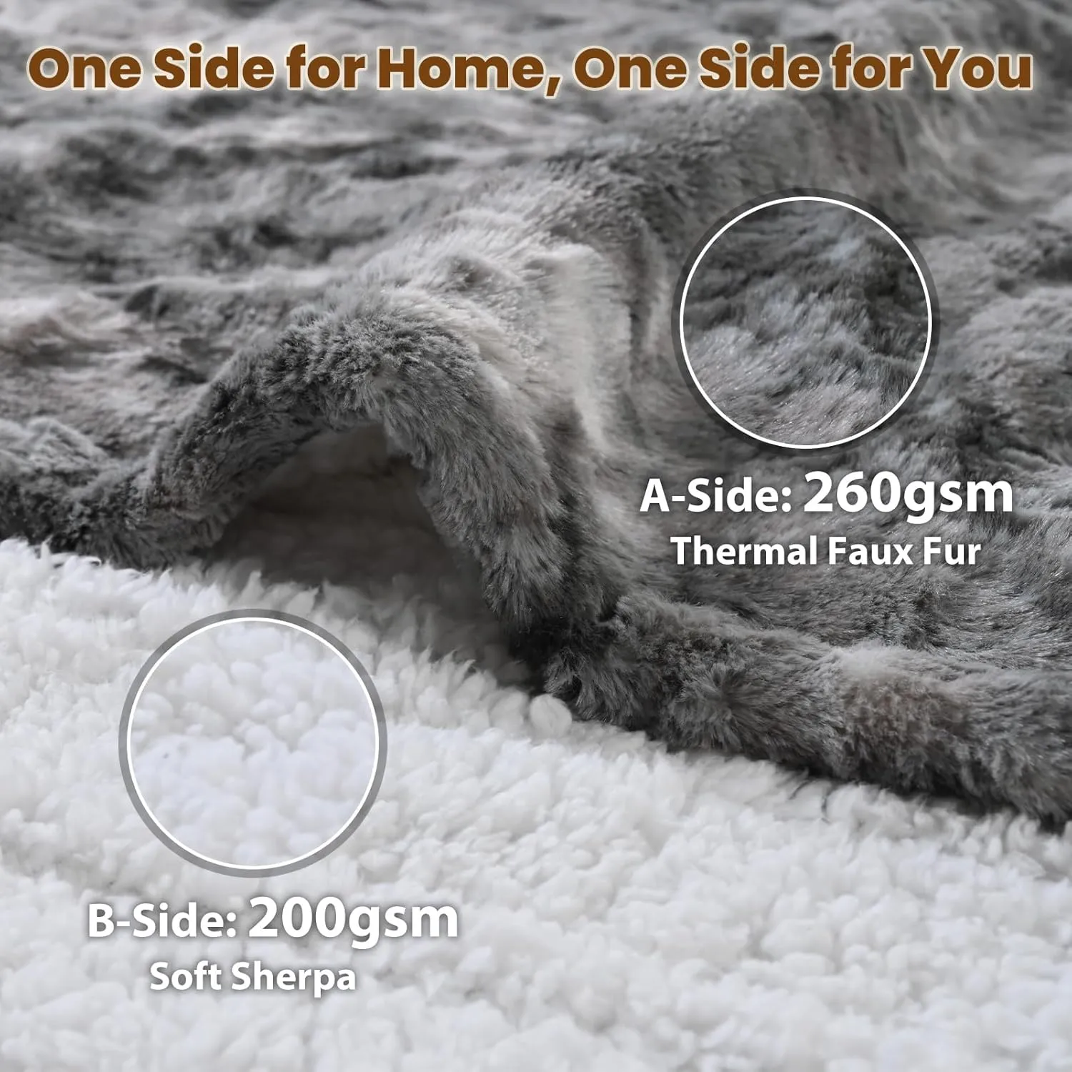 Bearhug Heated Throw Blanket, 50"×60" Electric Blankets, Faux Fur & Warm Sherpa Dual-Sided, 4h Auto-Off Timer & 4 Heating Levels,ETL Certified, Machine Washable, Gift Box-Marble Grey