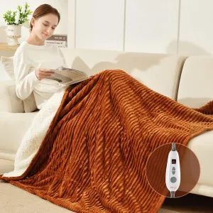 Bearhug Heated Throw Blanket, Ribbed Flannel & Sherpa 50"x60" Fast Heating Electric Blanket, 6 Heating Levels & 4H Auto Off, Over Heat Protection, Machine Washable