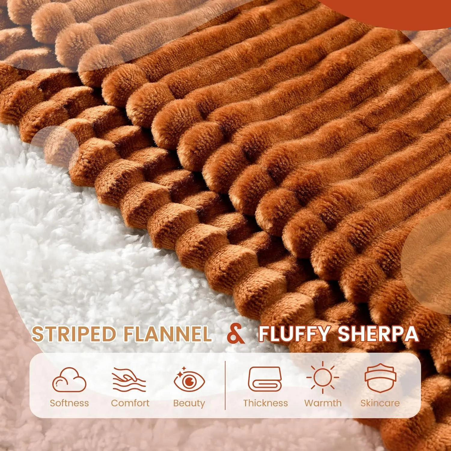 Bearhug Heated Throw Blanket, Ribbed Flannel & Sherpa 50"x60" Fast Heating Electric Blanket, 6 Heating Levels & 4H Auto Off, Over Heat Protection, Machine Washable